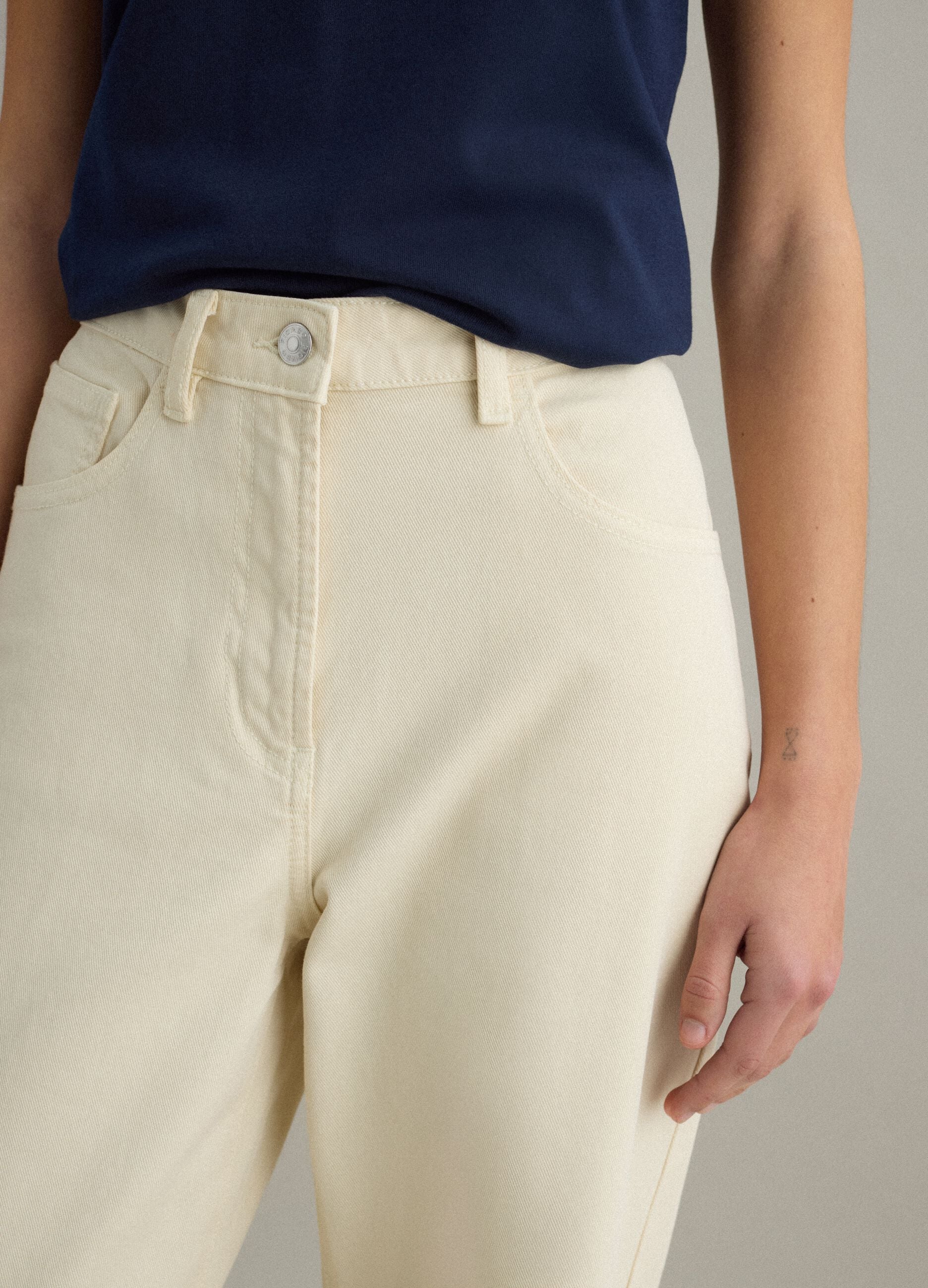 Straight Beige Stretch Cotton Chino Trousers