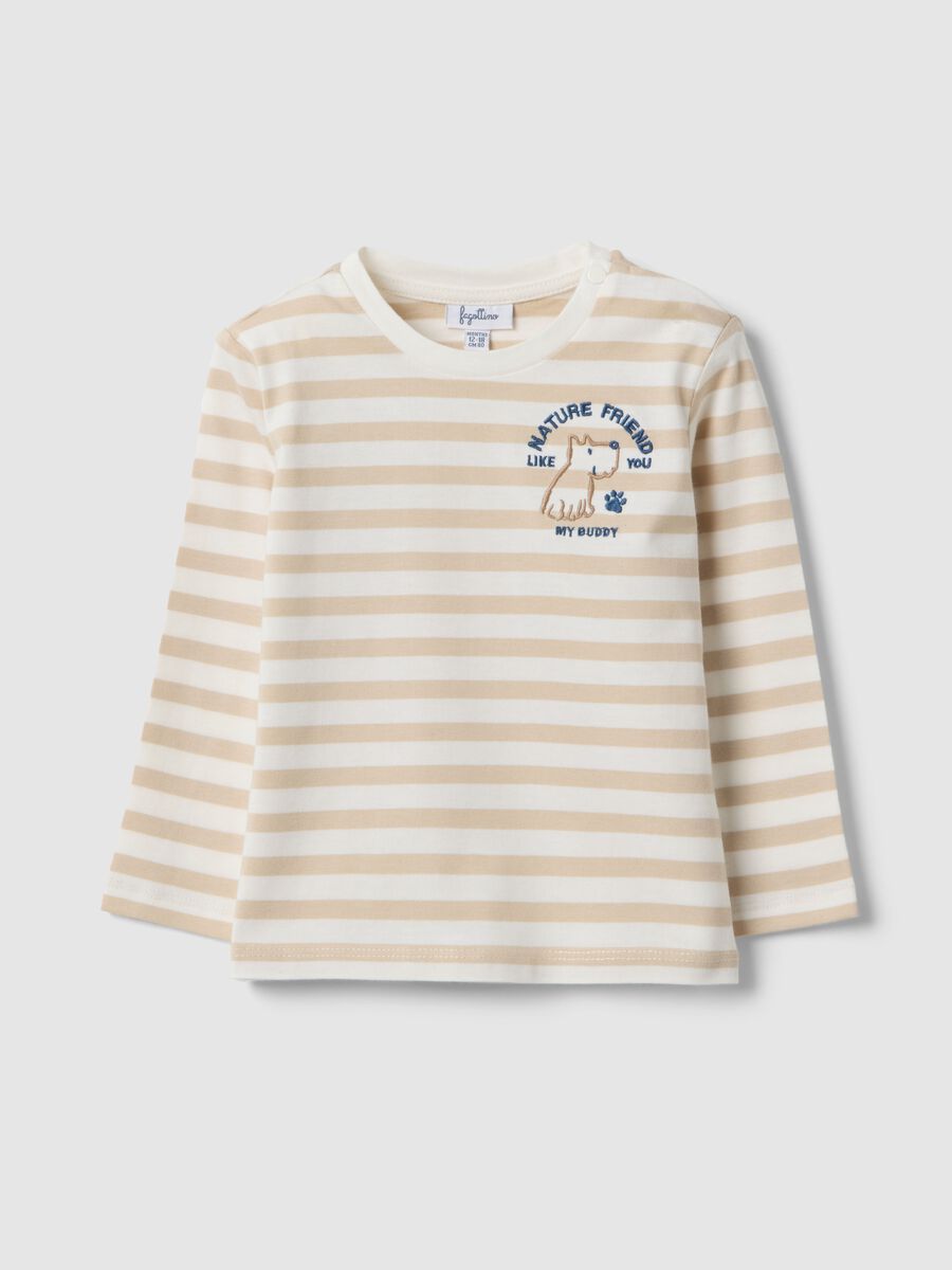 Multicolour striped pure cotton t-shirt for boys with embroidery_0
