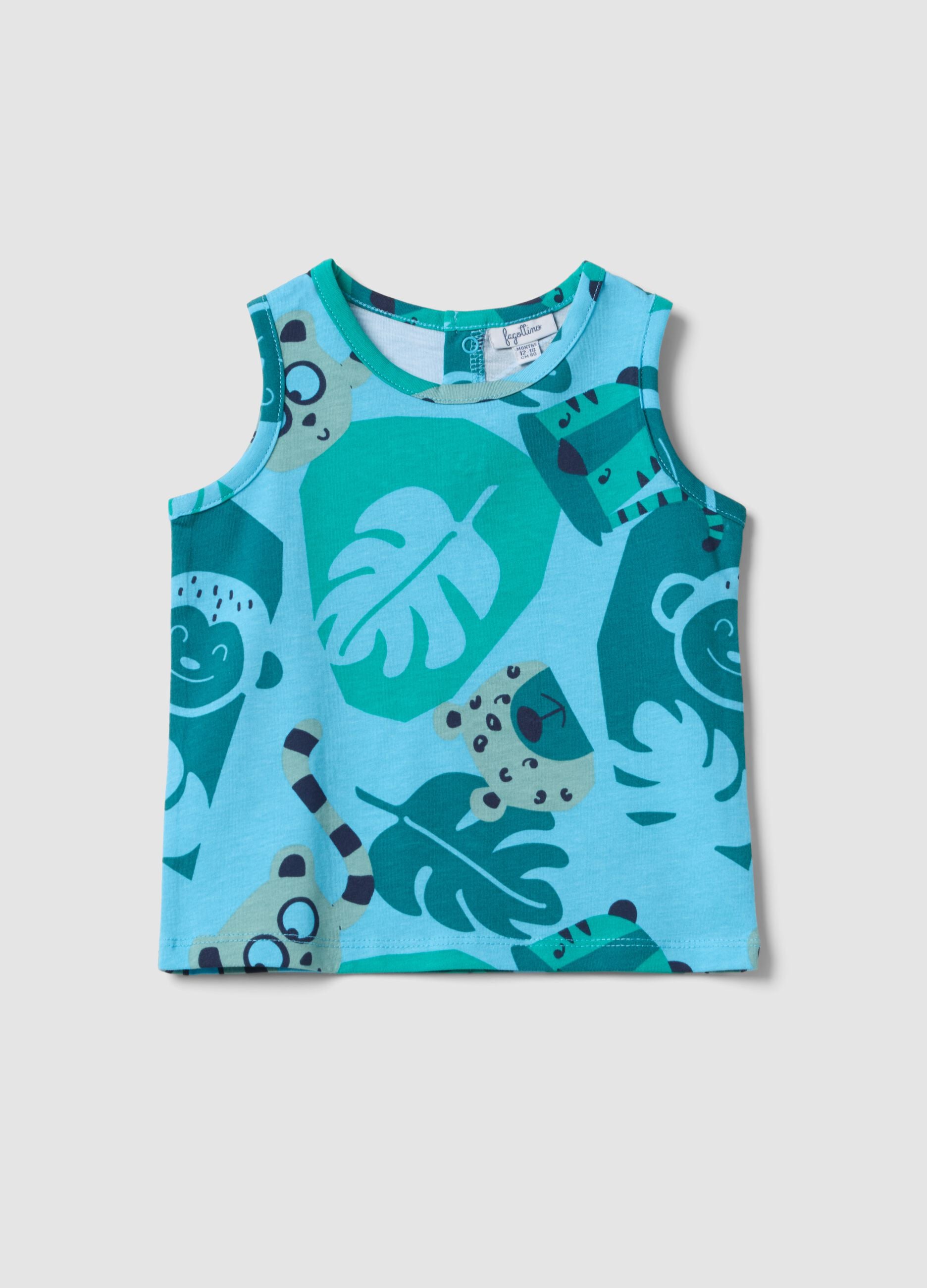 Light blue organic cotton vest with all-over print