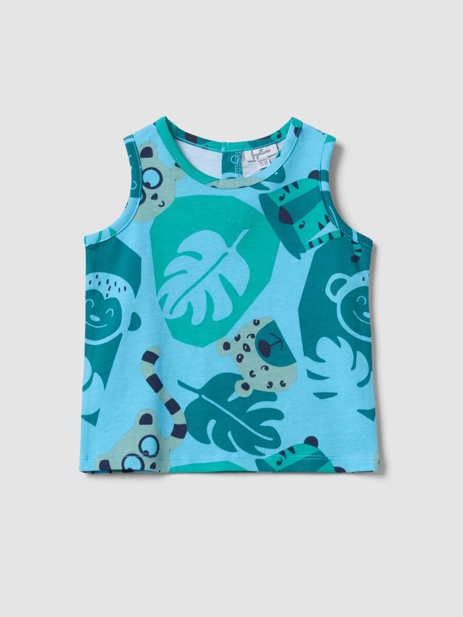Canotta azzurra in puro cotone con stampa all over per bimbo regular fit_0