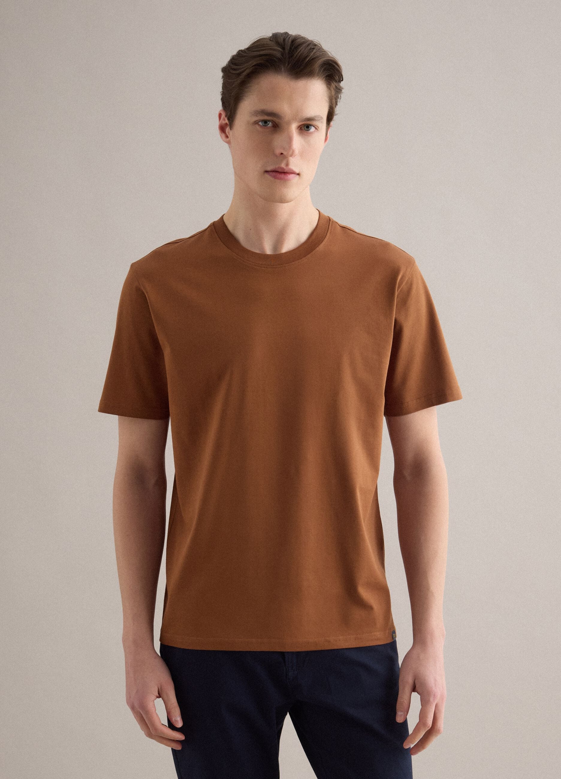 Brown crew neck pure cotton t-shirt relaxed fit