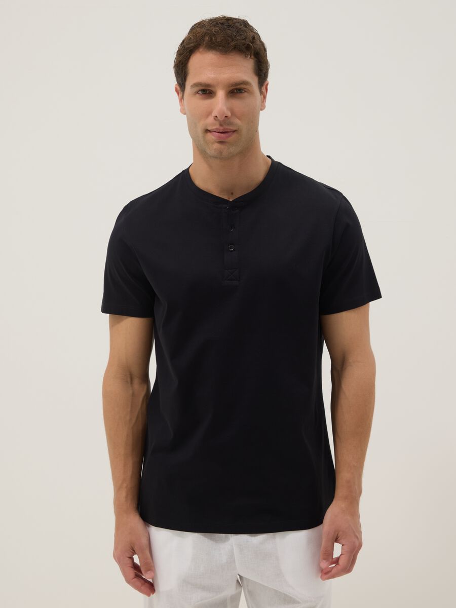 Black mercerised pure cotton regular-fit T-shirt_1