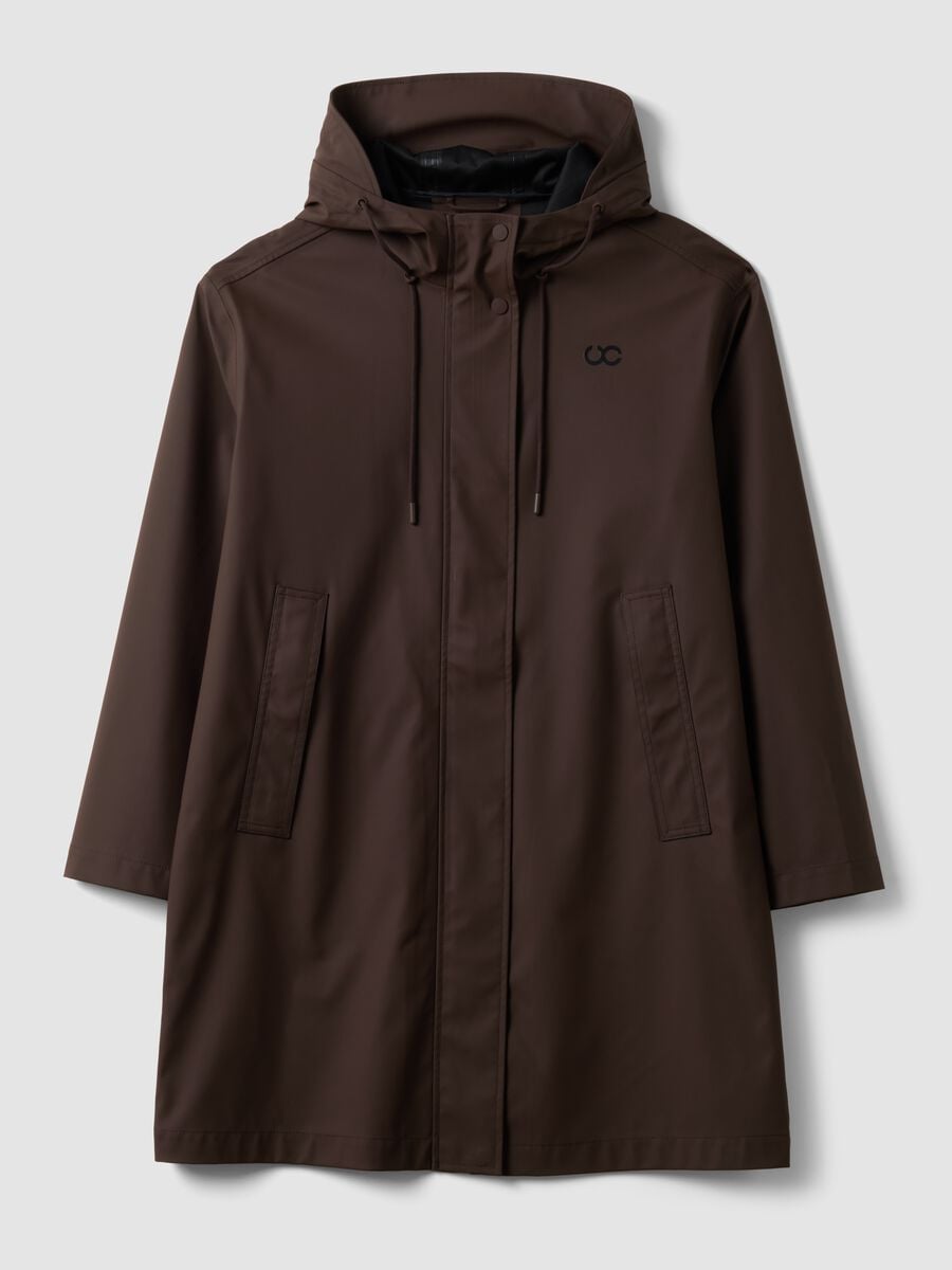 Long brown hooded jacket with zip_4
