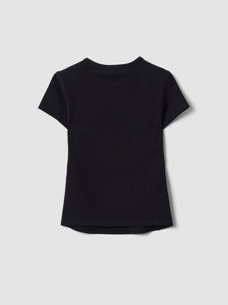 Black fitted stretch-cotton T-shirt with rhinestone embellishment_5