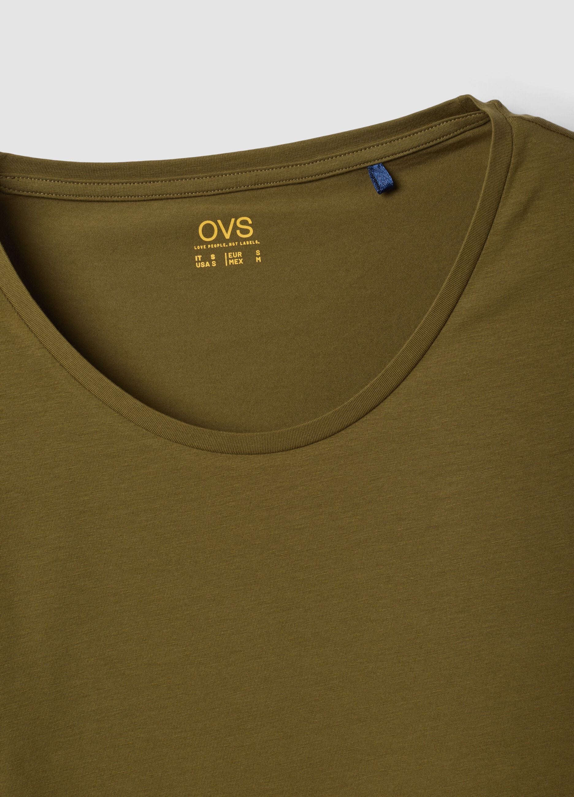 Green stretch cotton crew-neck T-shirt, regular fit