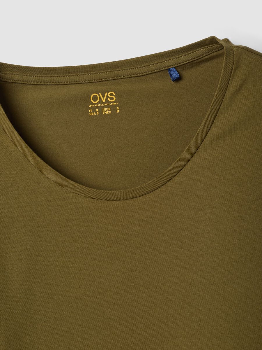 T-shirt verde in cotone elasticizzato a girocollo regular fit_6