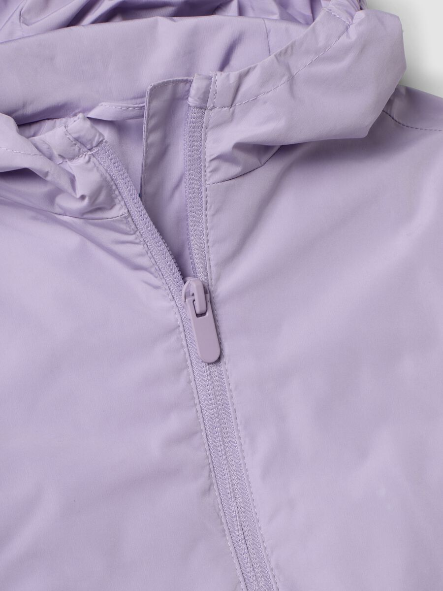 Purple hooded rain jacket with zip for baby girl_2