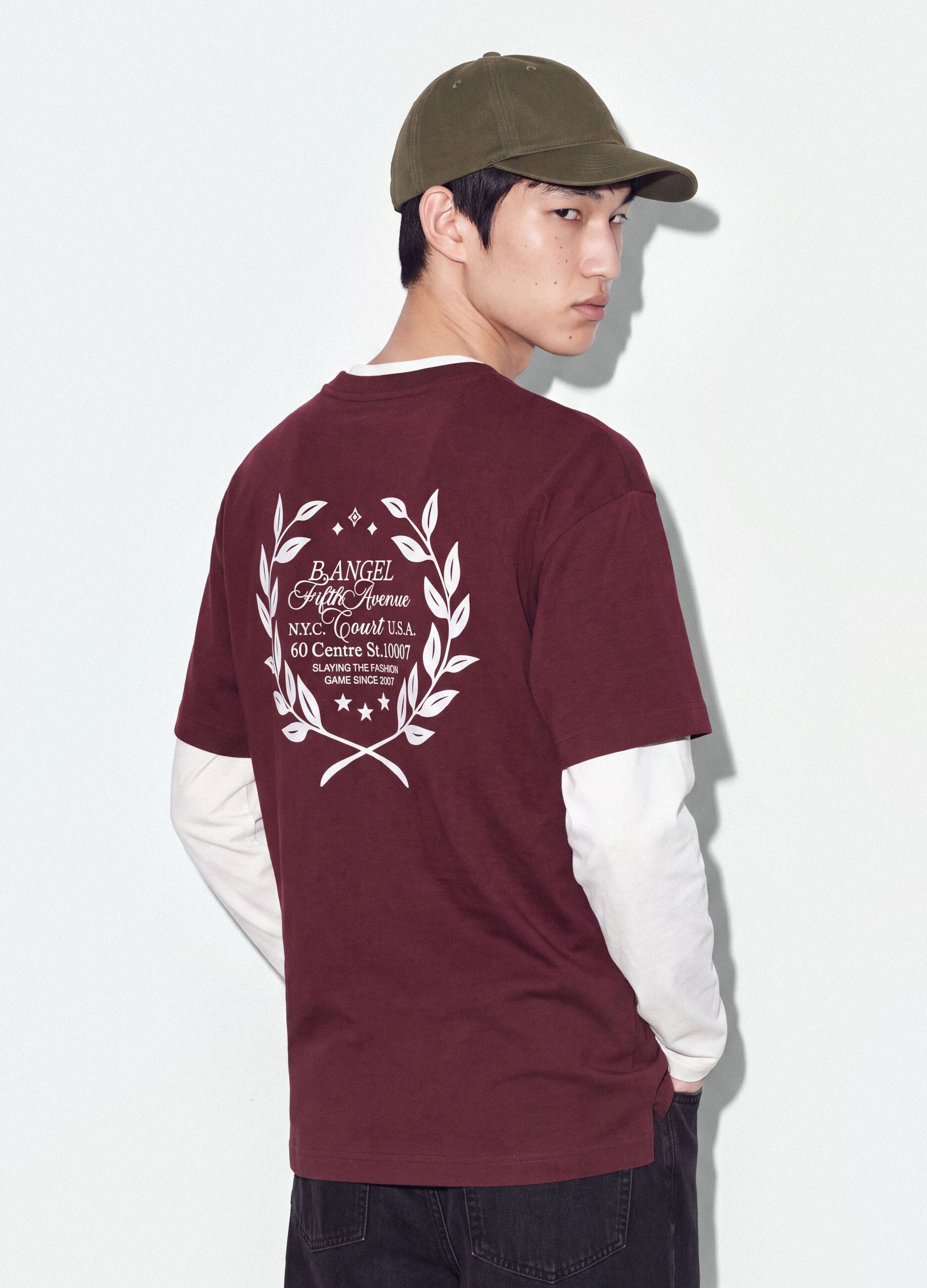 Red pure cotton cropped T-shirt with boxy-fit print