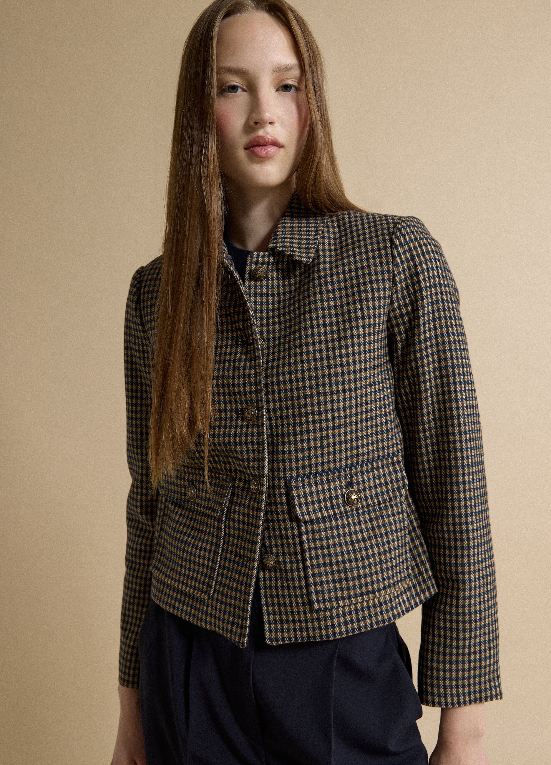 Multicolour checked wool-viscose blend blazer