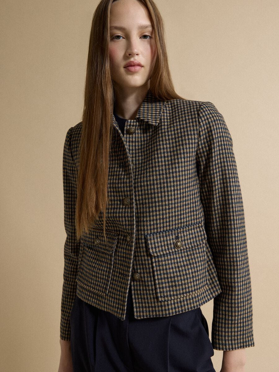 Multicolour checked wool-viscose blend blazer_0