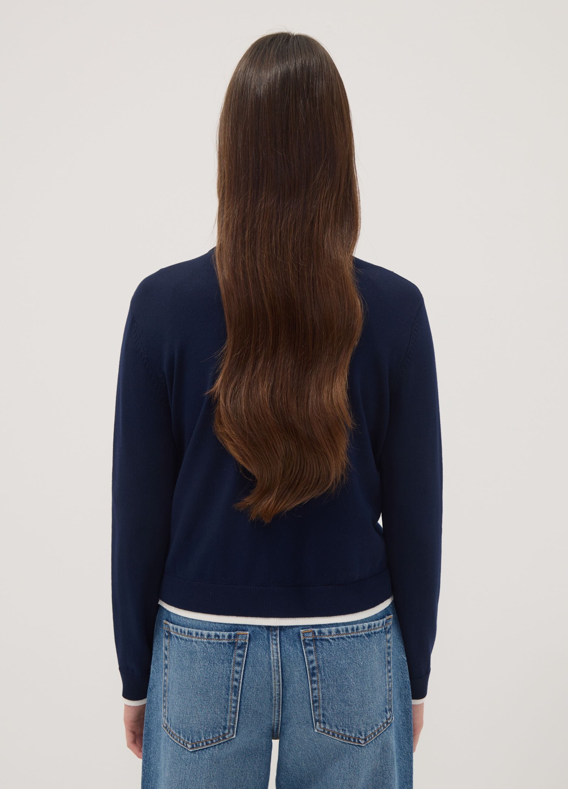 Blue viscose-blend cardigan in plain knit