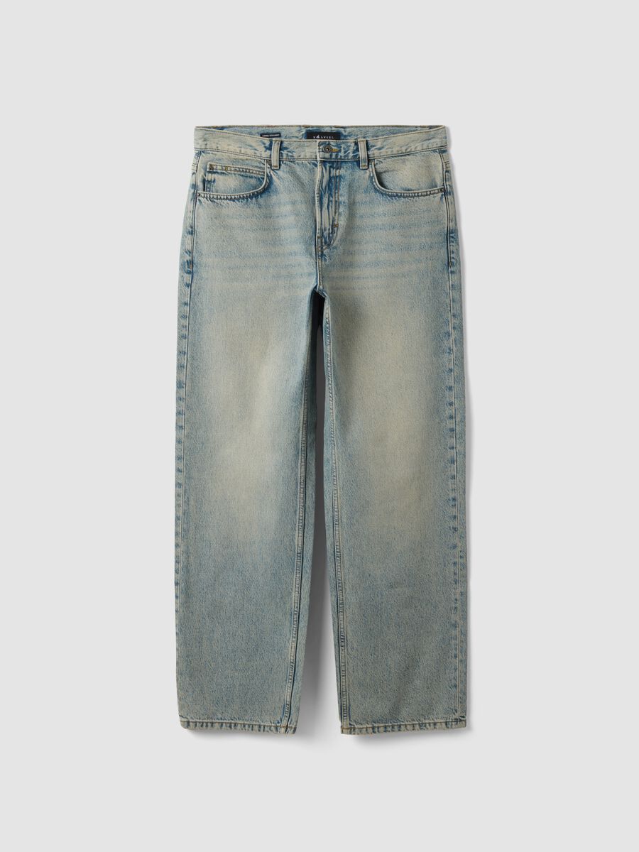 Jeans denim azzurri in puro cotone loose fit_0