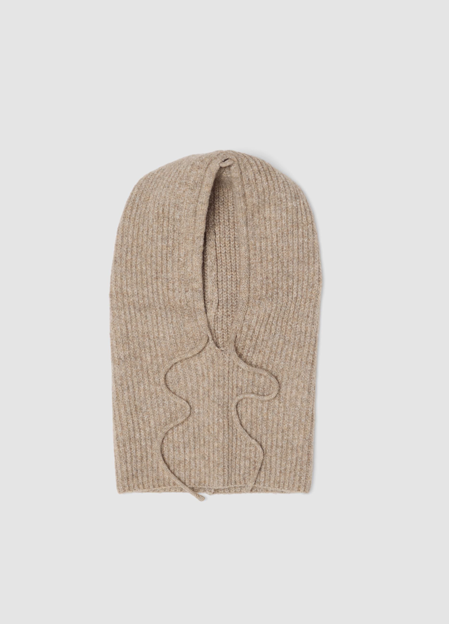 Beige stretch wool jersey-knit balaclava