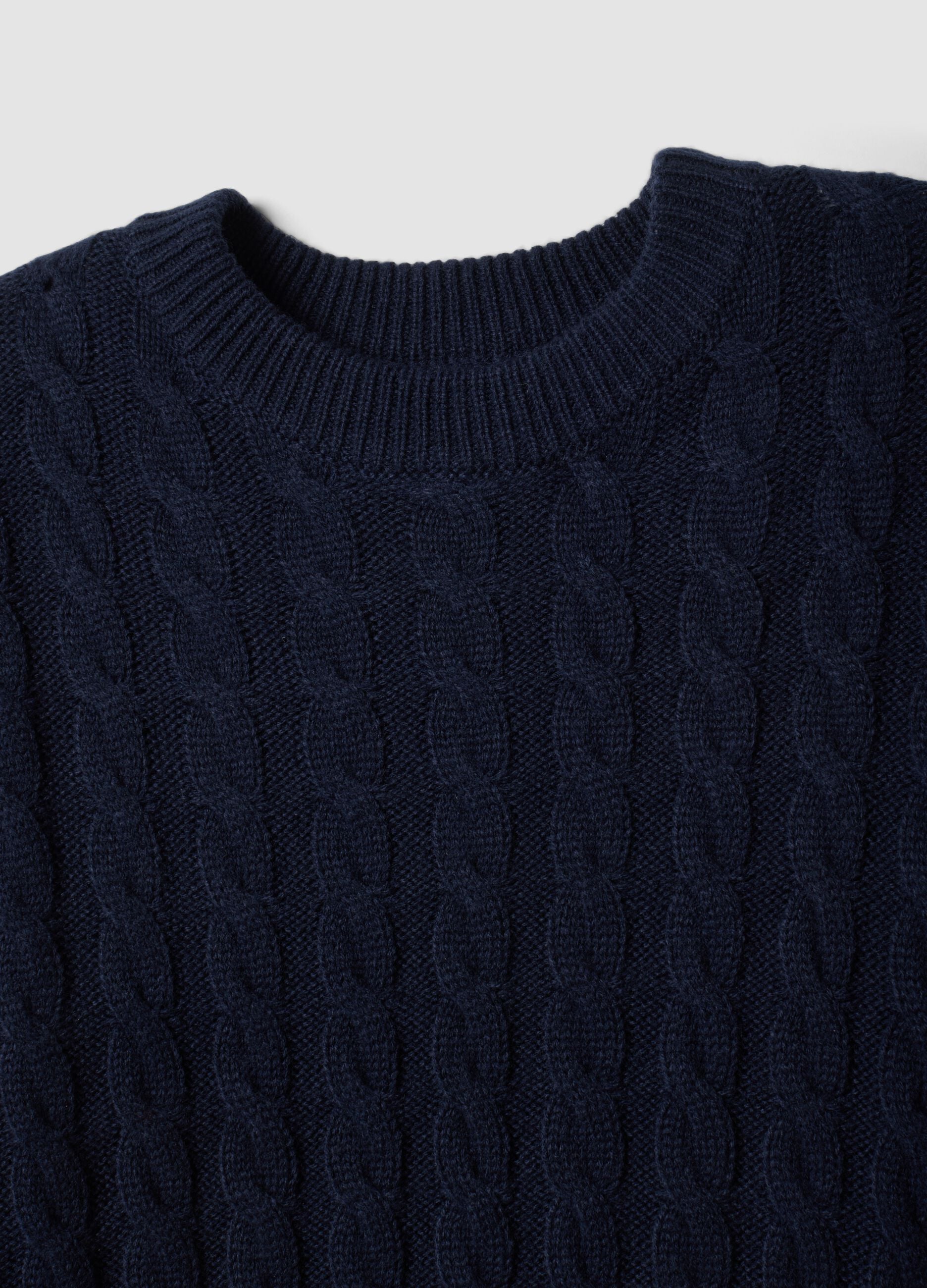 Blue wool-blend cable-knit crew-neck jumper with oversized fit