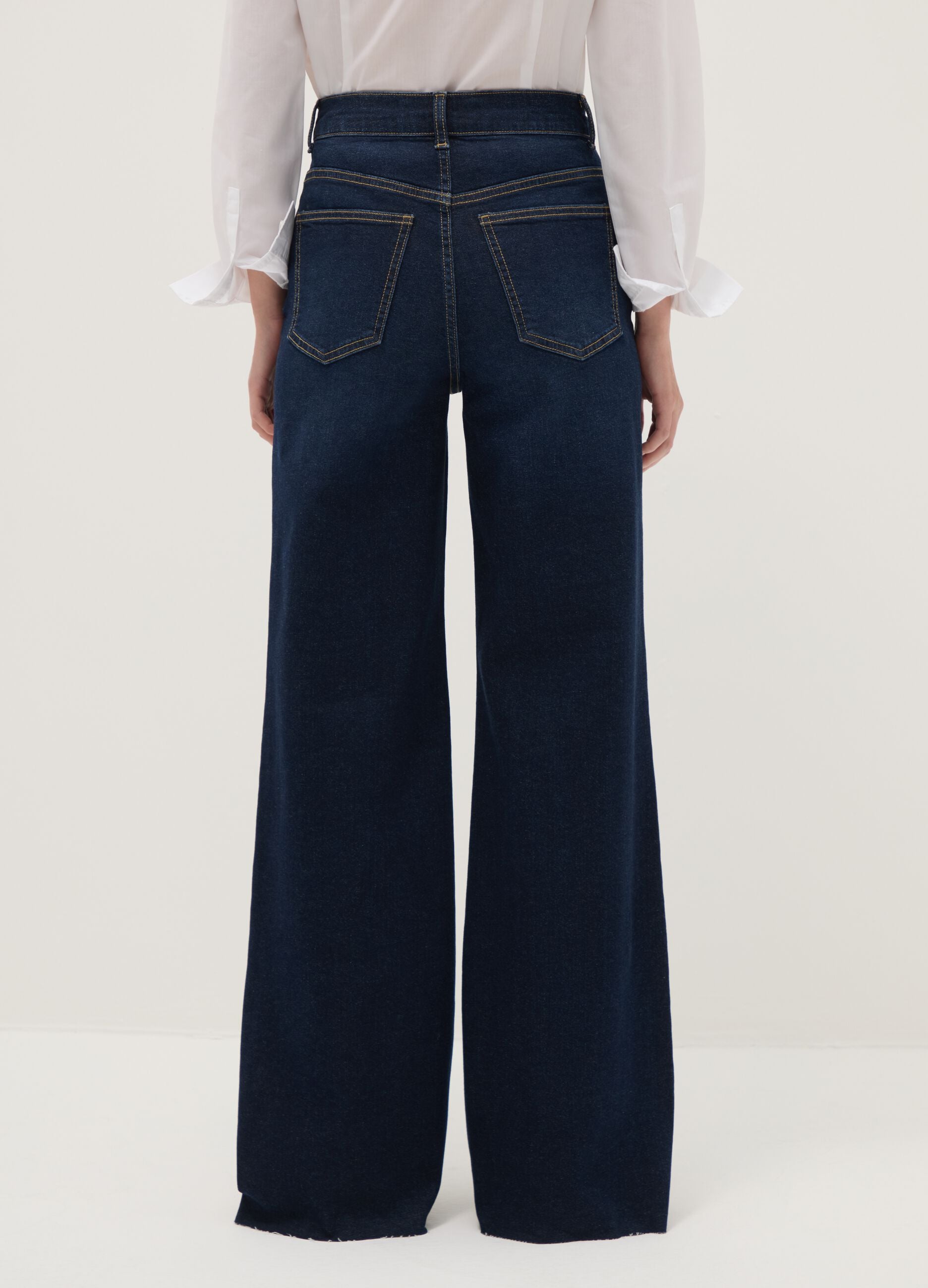 Blue Stretch Cotton Wide Leg Jeans
