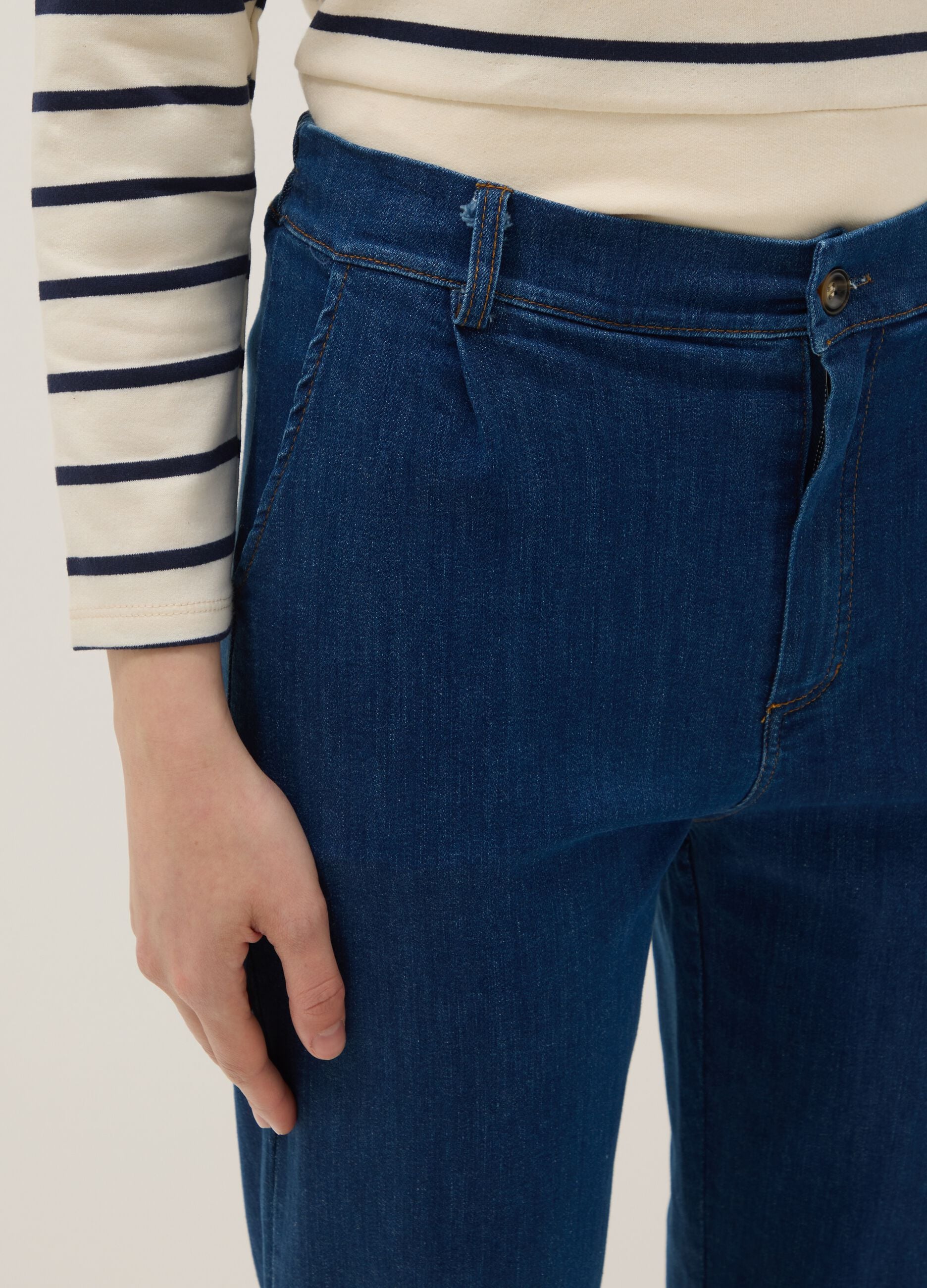 Blue Stretch Cotton Denim Trousers Regular Fit
