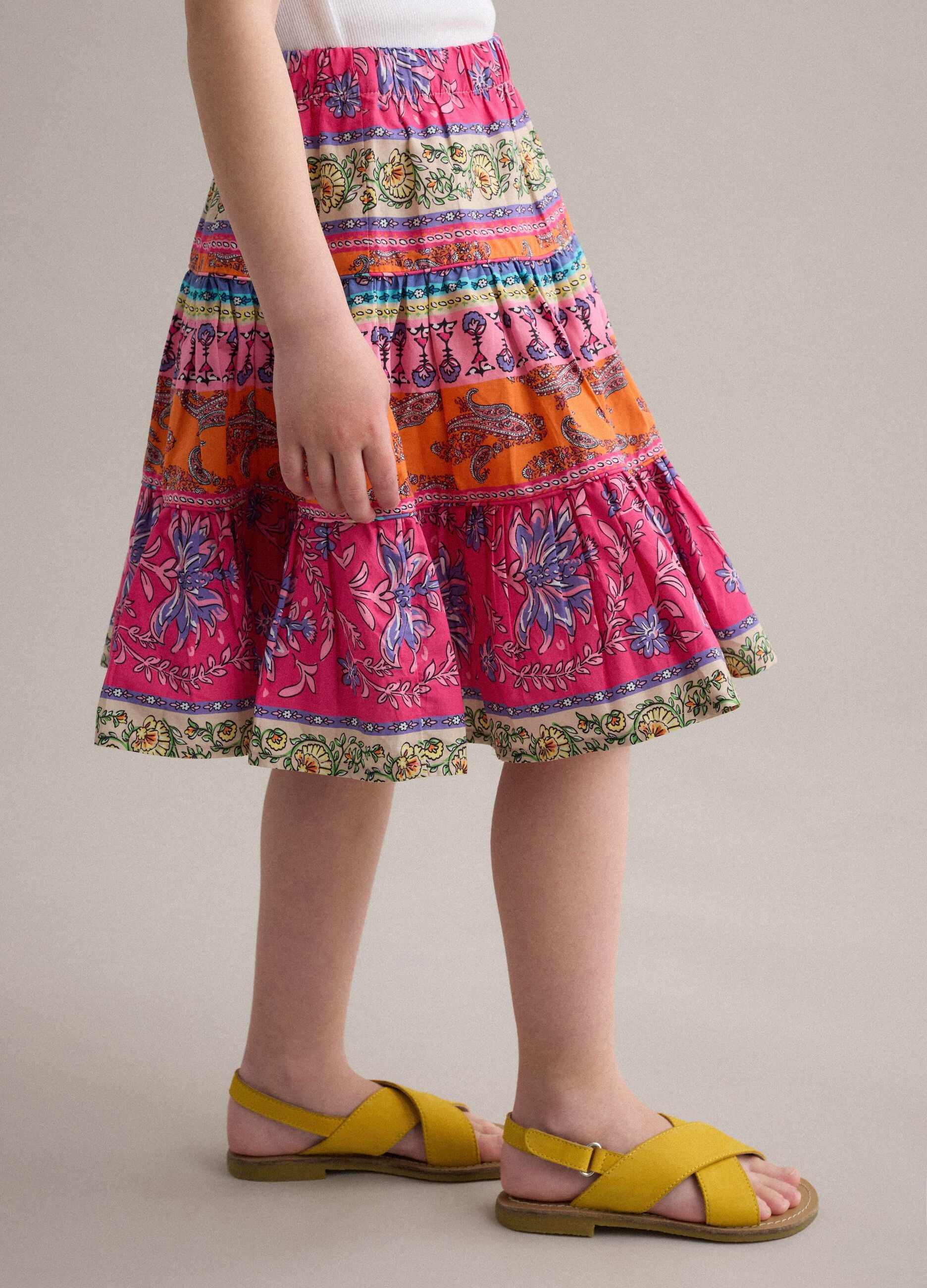 Multicolour pure cotton skirt with ruffle hem
