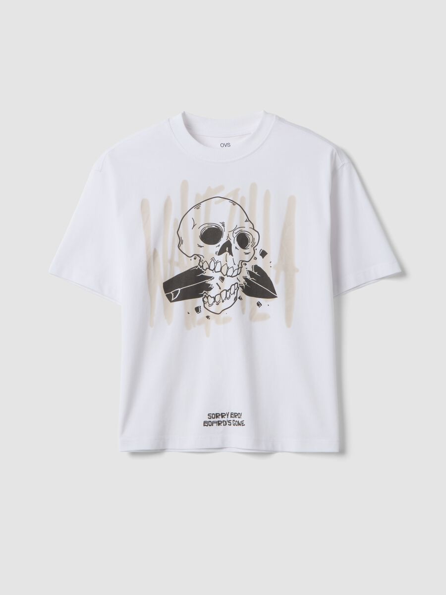 T-shirt bianca in puro cotone con stampa_3