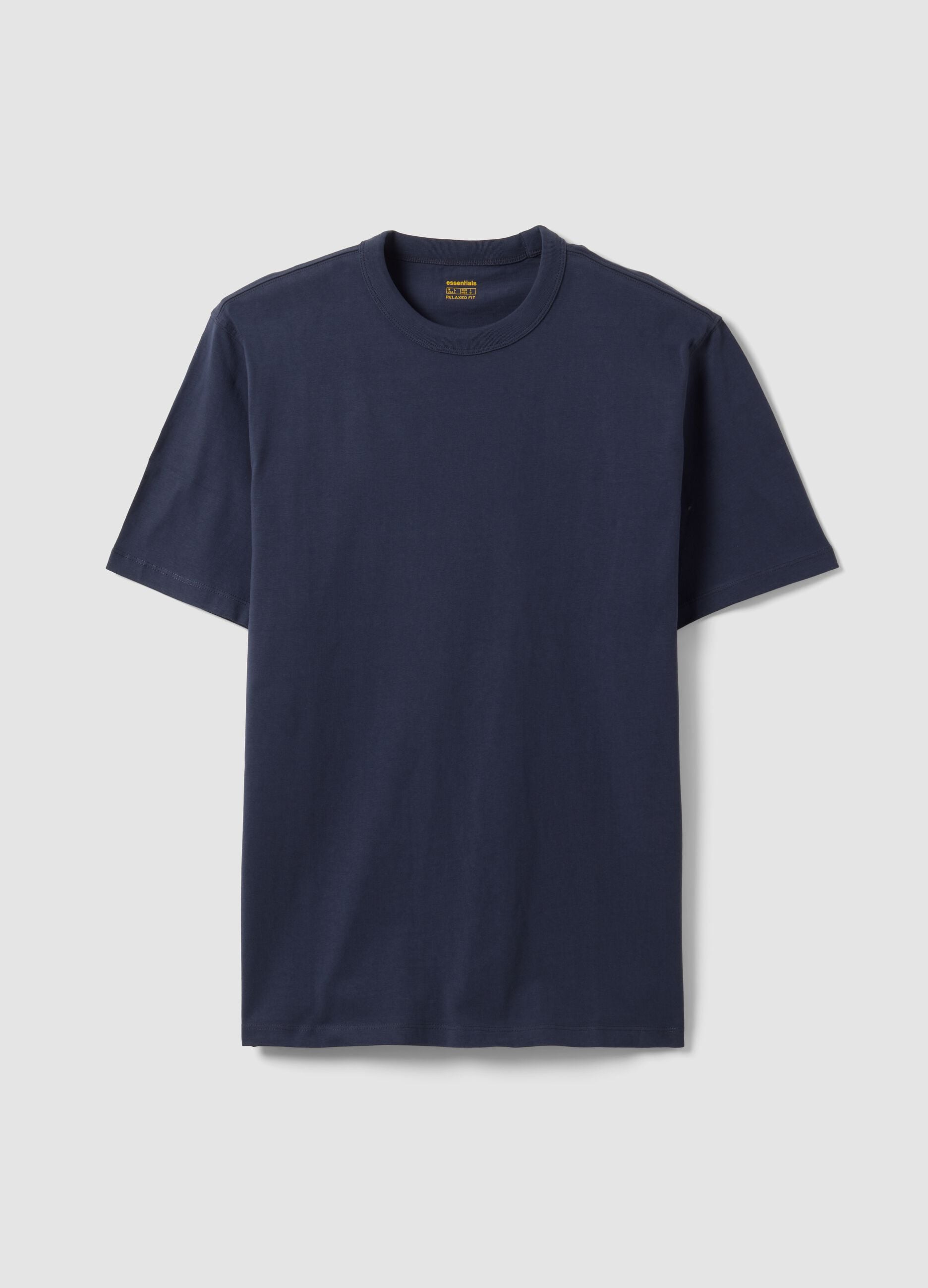 Blue pure cotton crew-neck T-shirt, relaxed fit