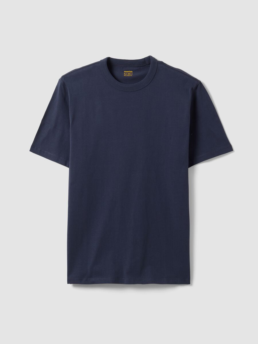 Blue pure cotton crew-neck T-shirt, relaxed fit_0