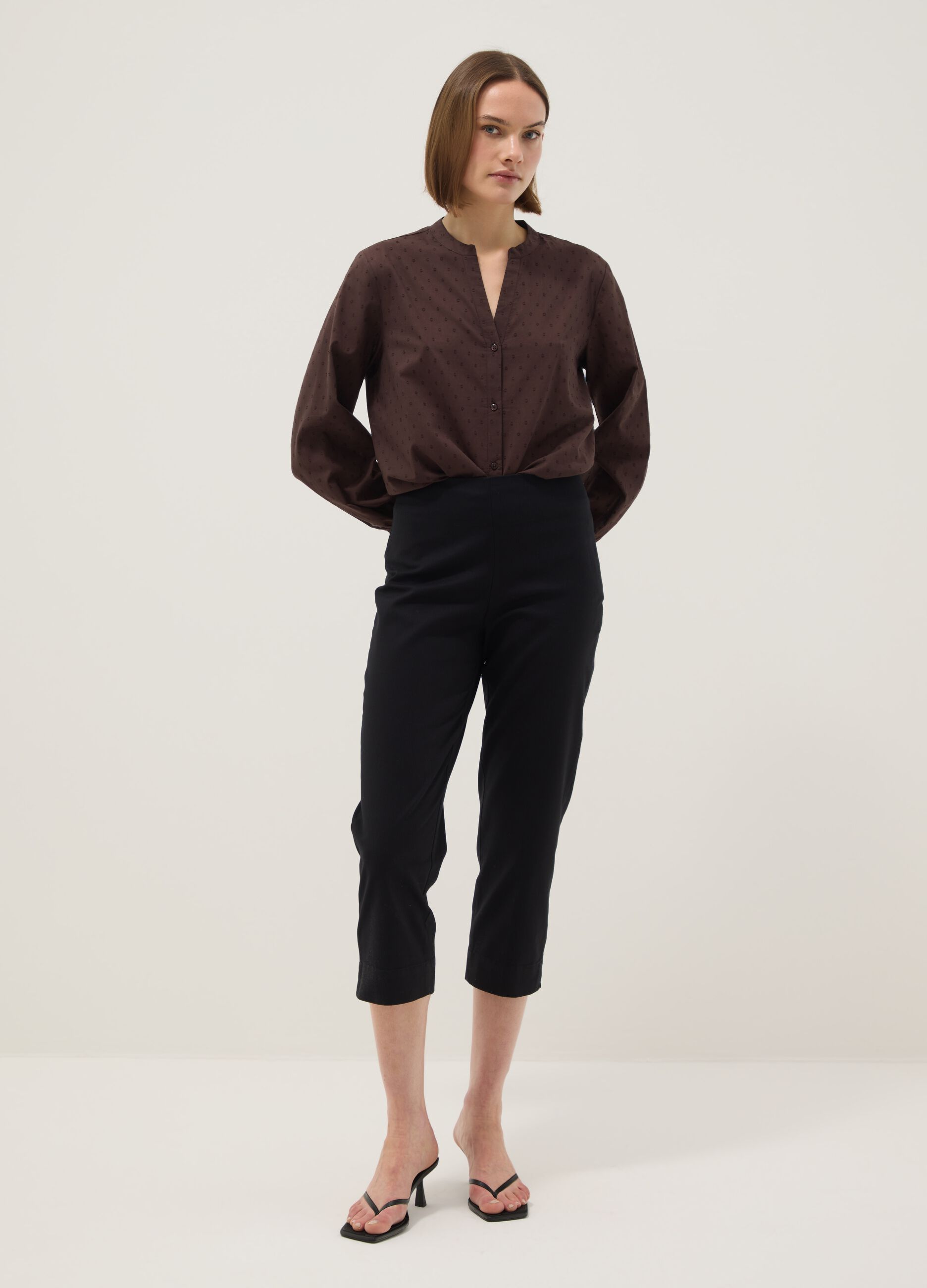 Black Slim Fit Stretch Cotton Ankle Trousers
