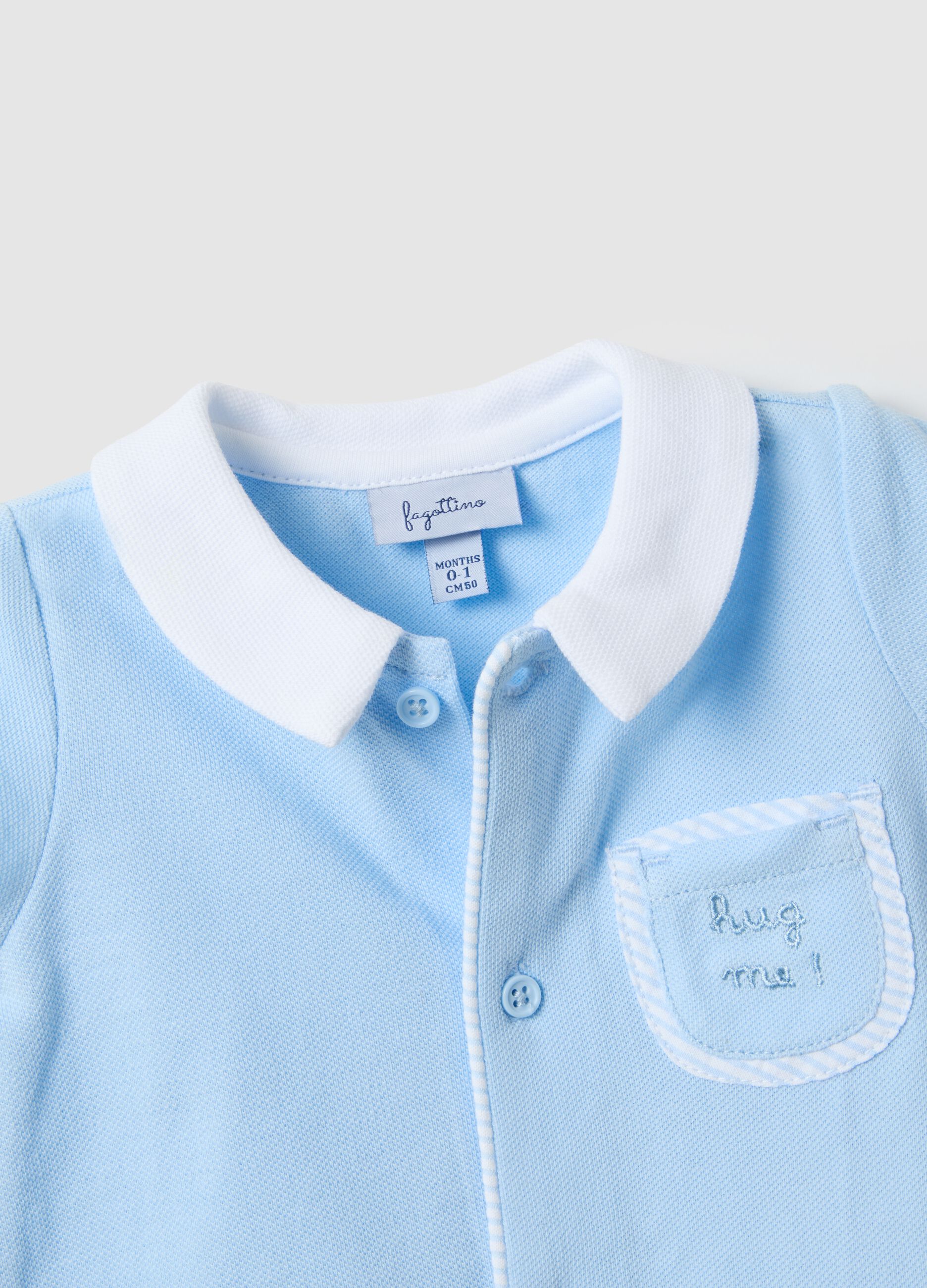 Baby blue cotton romper with pointed collar