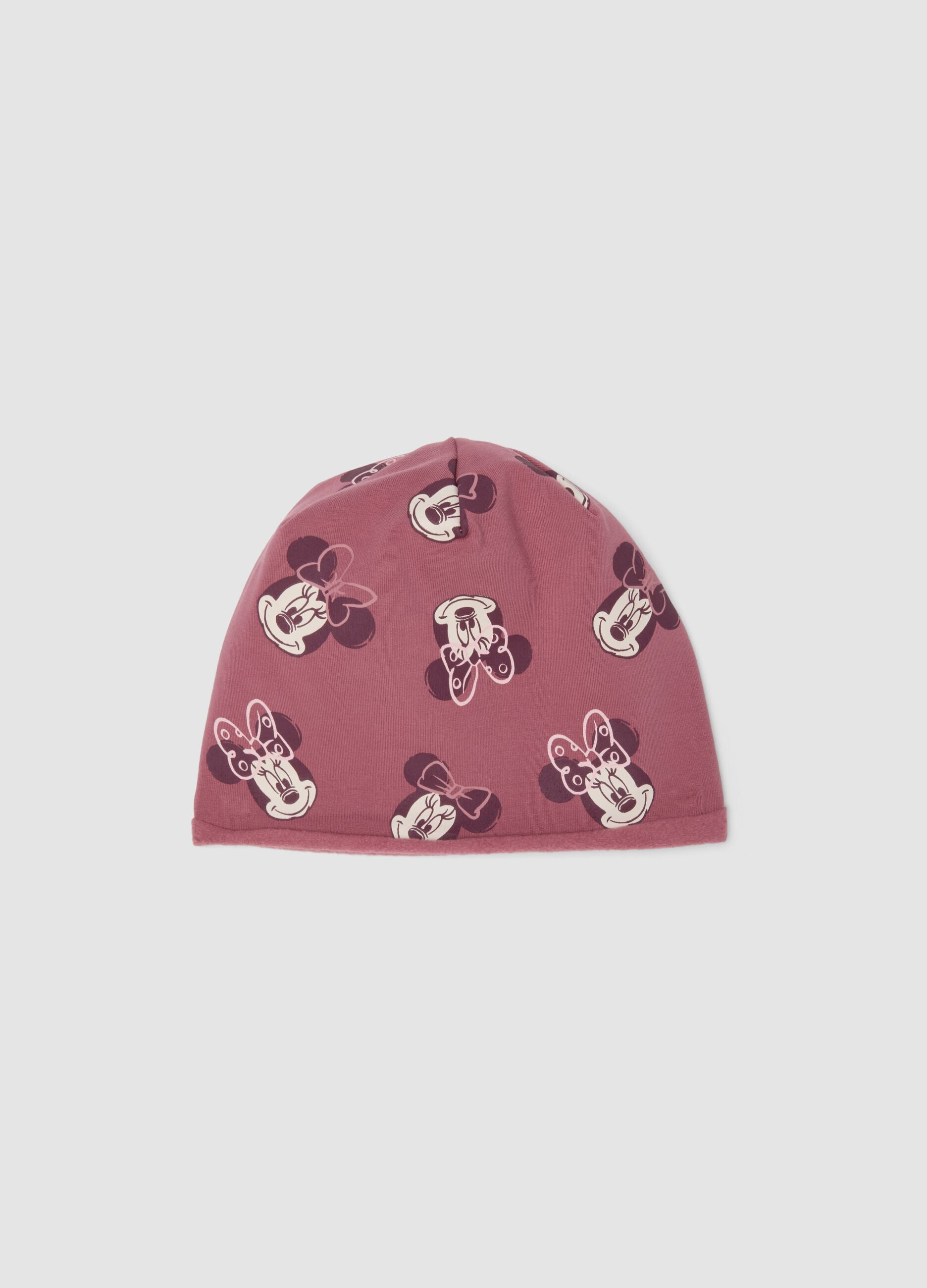 Pink stretchy organic cotton Minnie print hat for girls