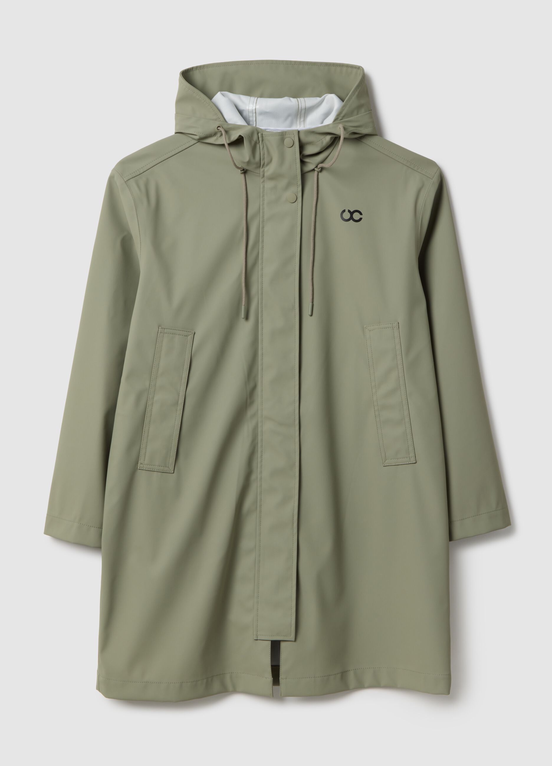 Green waterproof hooded jacket, regular fit