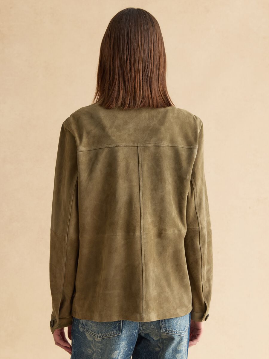 Green genuine leather jacket, regular fit with buttons_4