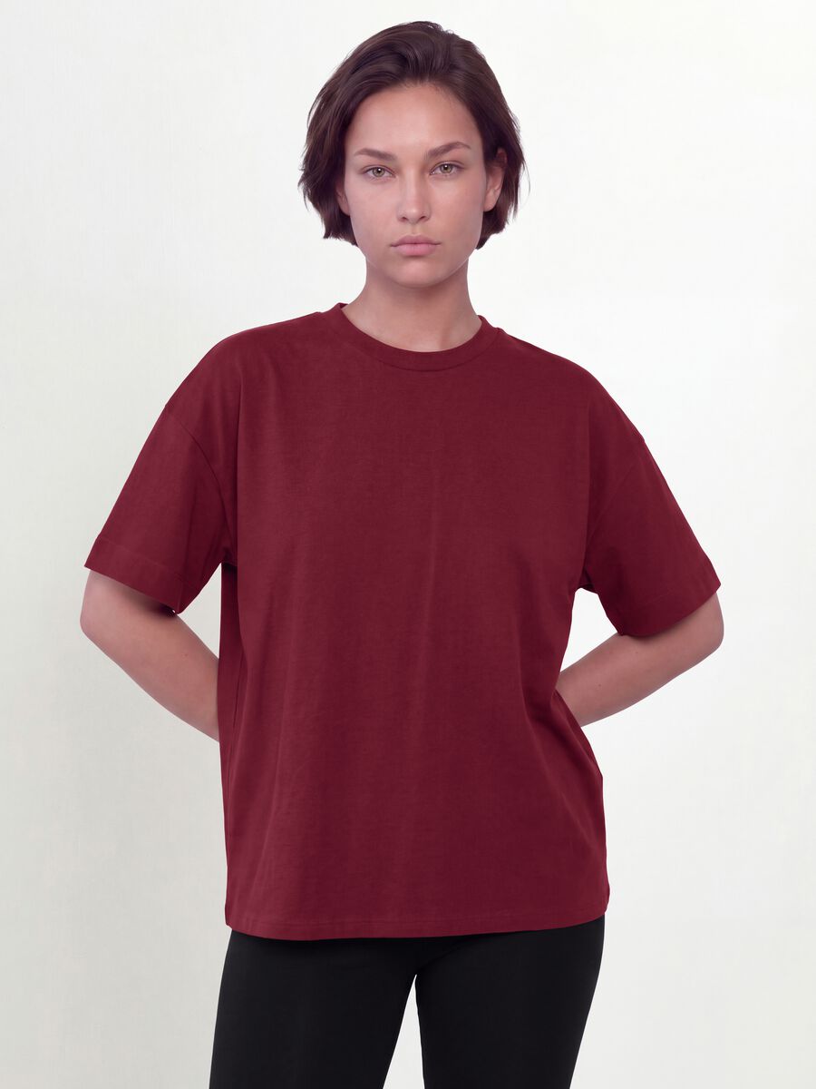 T-shirt girocollo rossa in misto cotone e modal elasticizzato regular fit_0