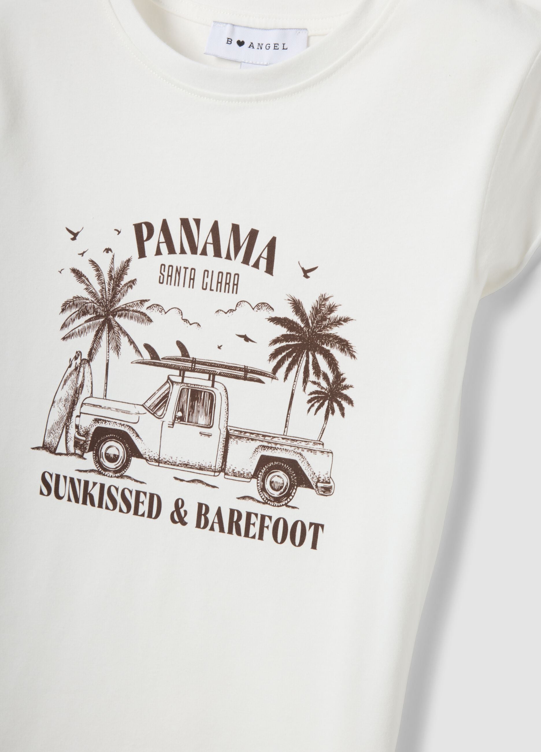 White fitted stretch-cotton T-shirt with print