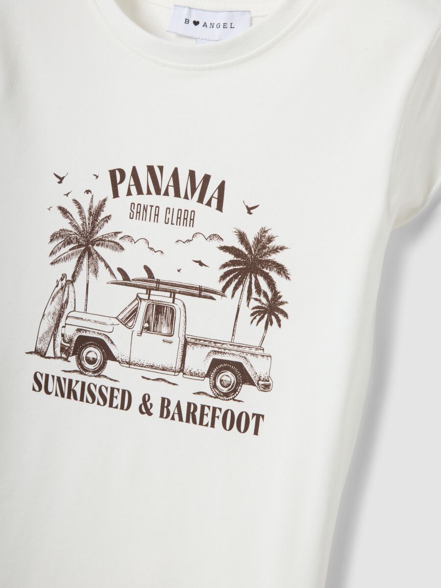 T-shirt fitted in cotone elasticizzato bianca con stampa_5