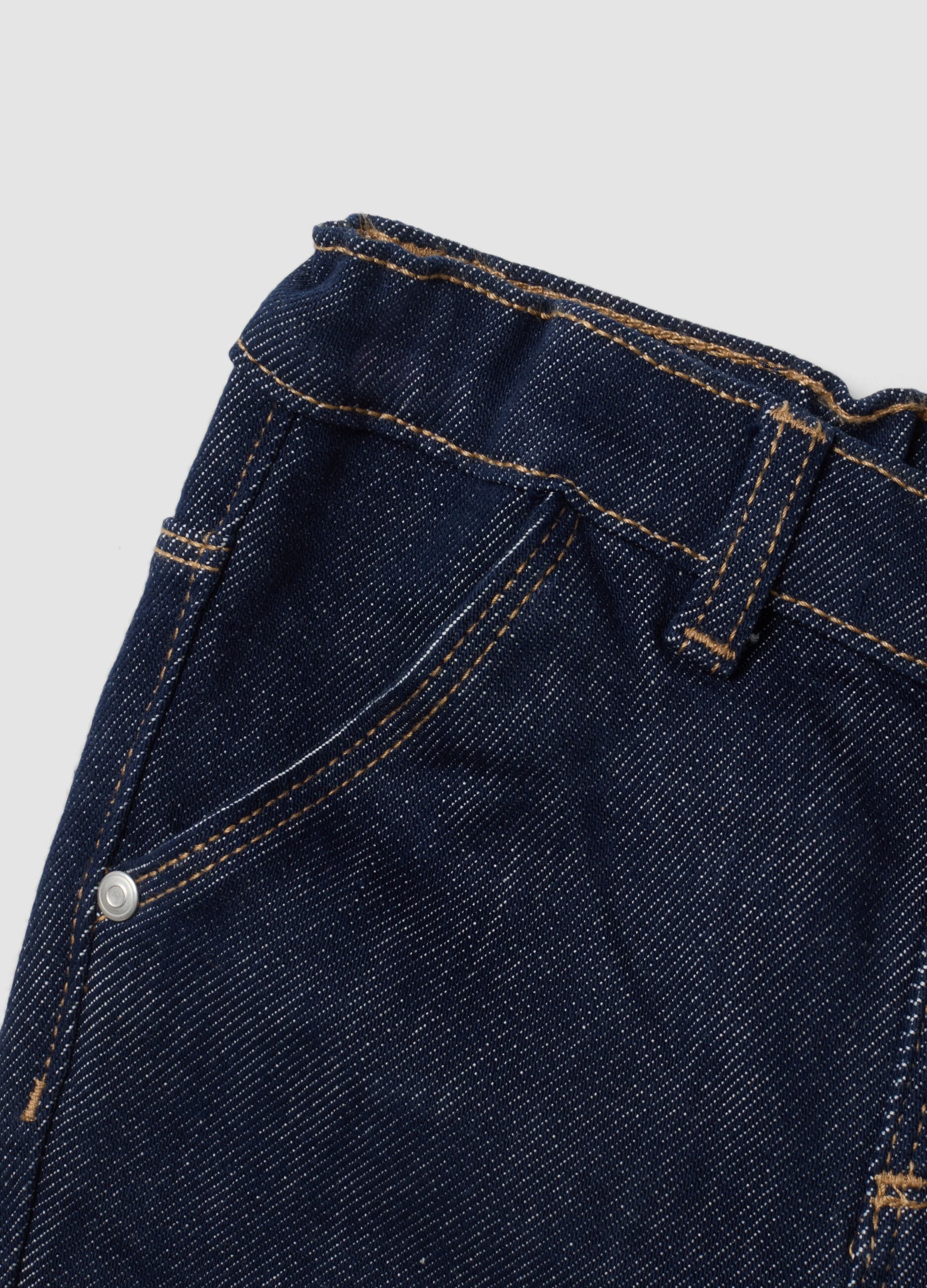 Dark blue stretch cotton denim jeans with turn-up cuffs for baby boy