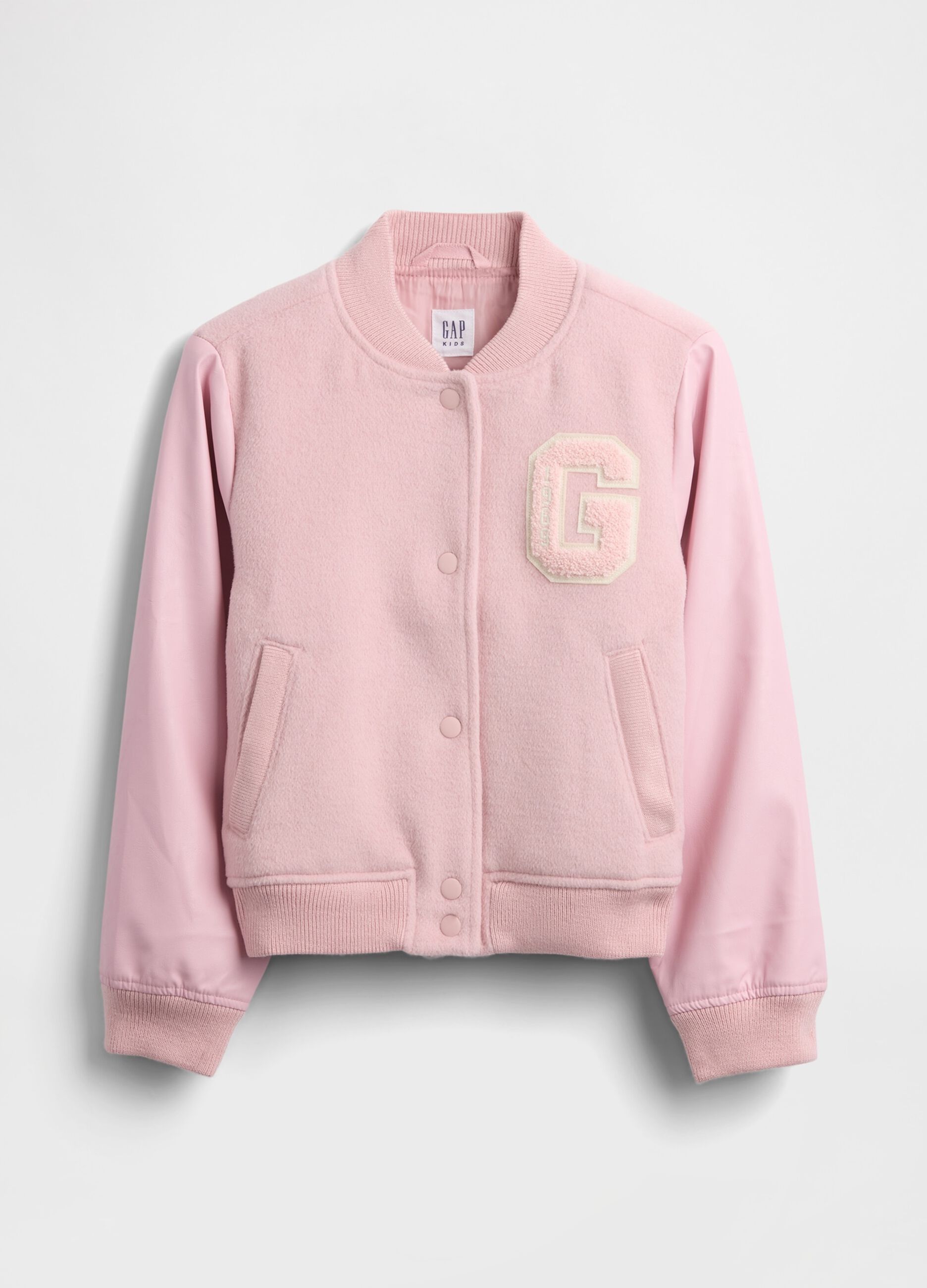 Pink bomber jacket in wool blend and synthetic fibres