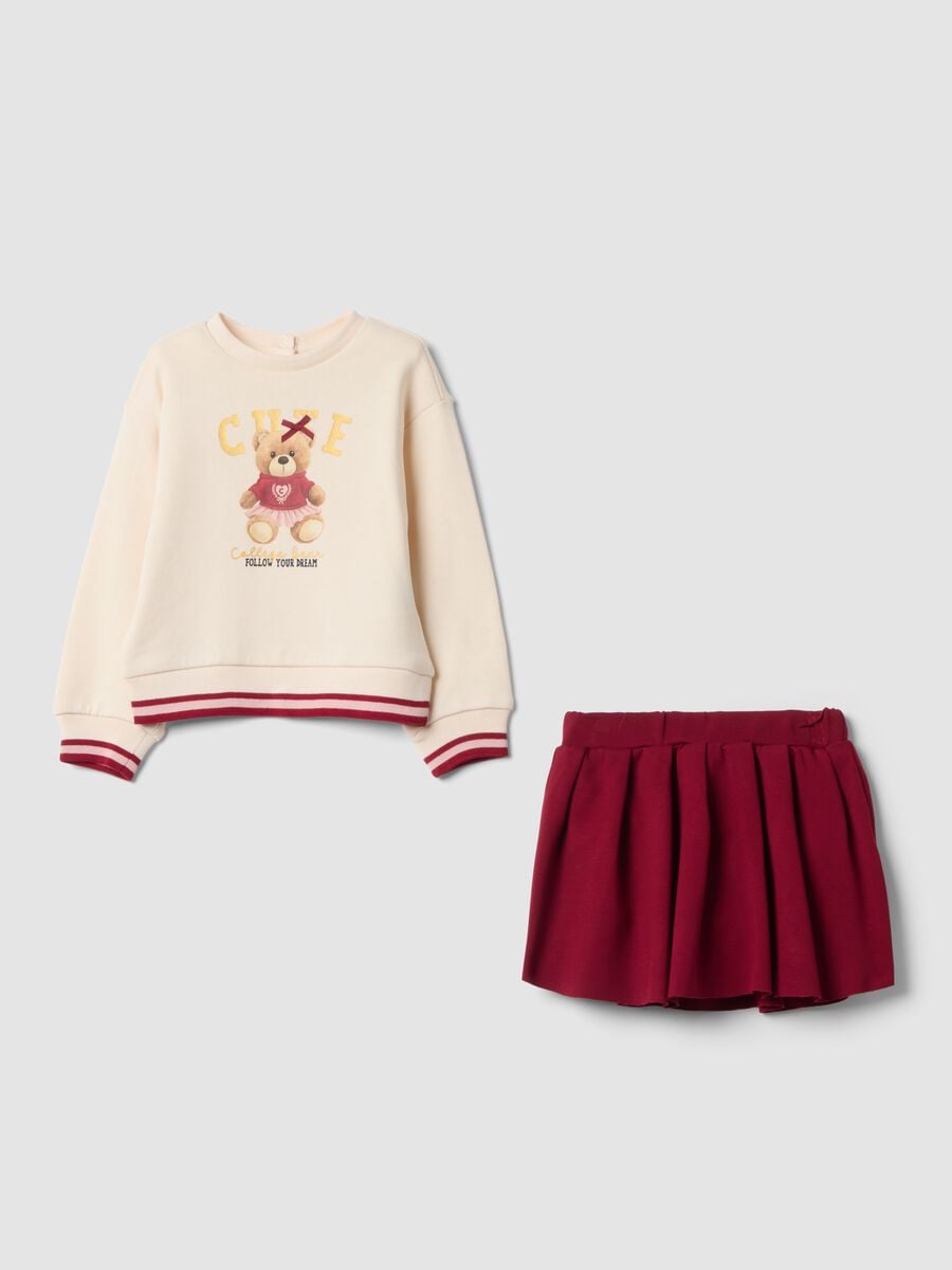 Beige pure cotton set with sweatshirt and skirt_0