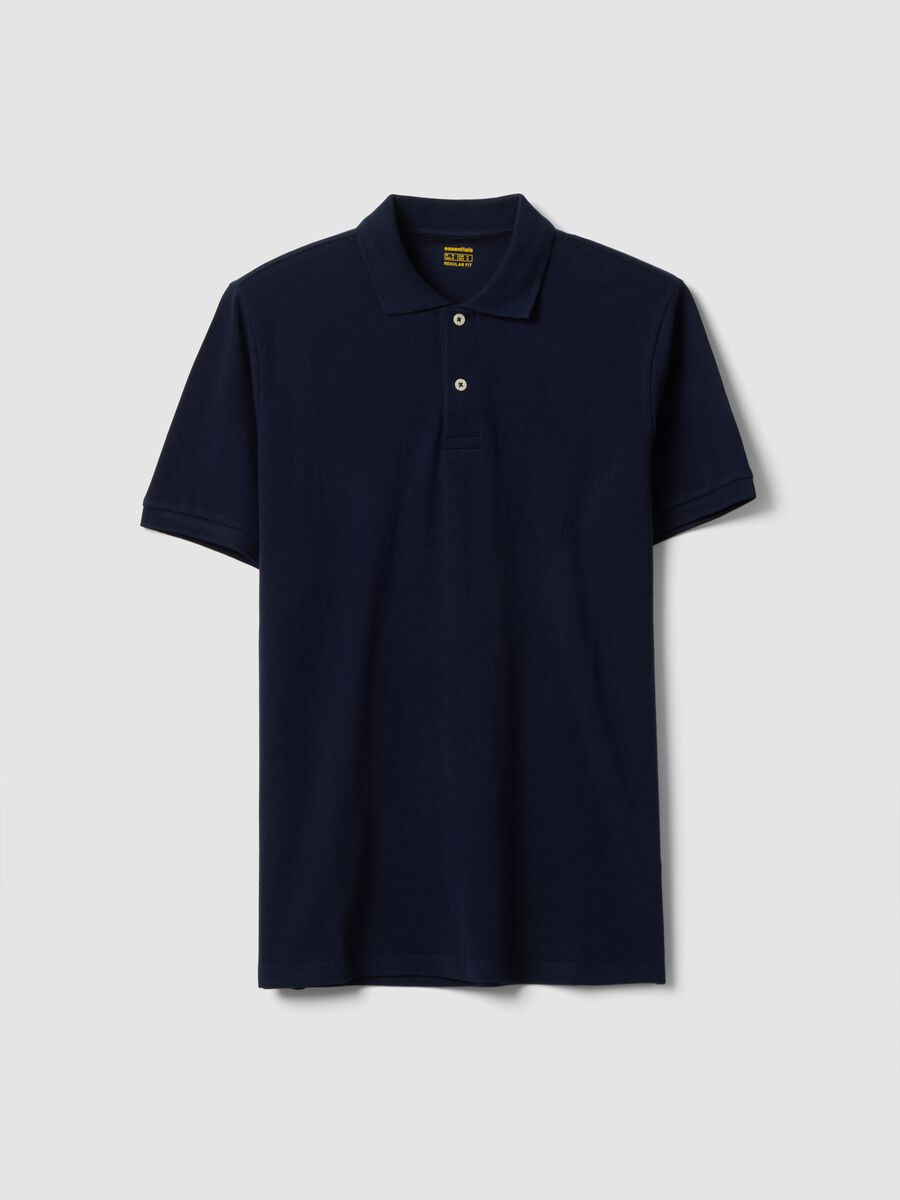 Blue pure cotton piqu&eacute; polo shirt with classic collar and regular fit_4