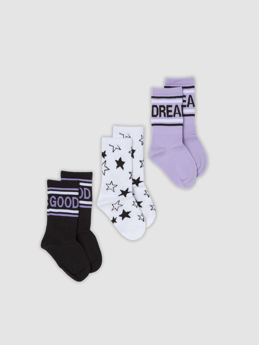 Pack of 3 purple mid-calf socks in organic stretch cotton_0