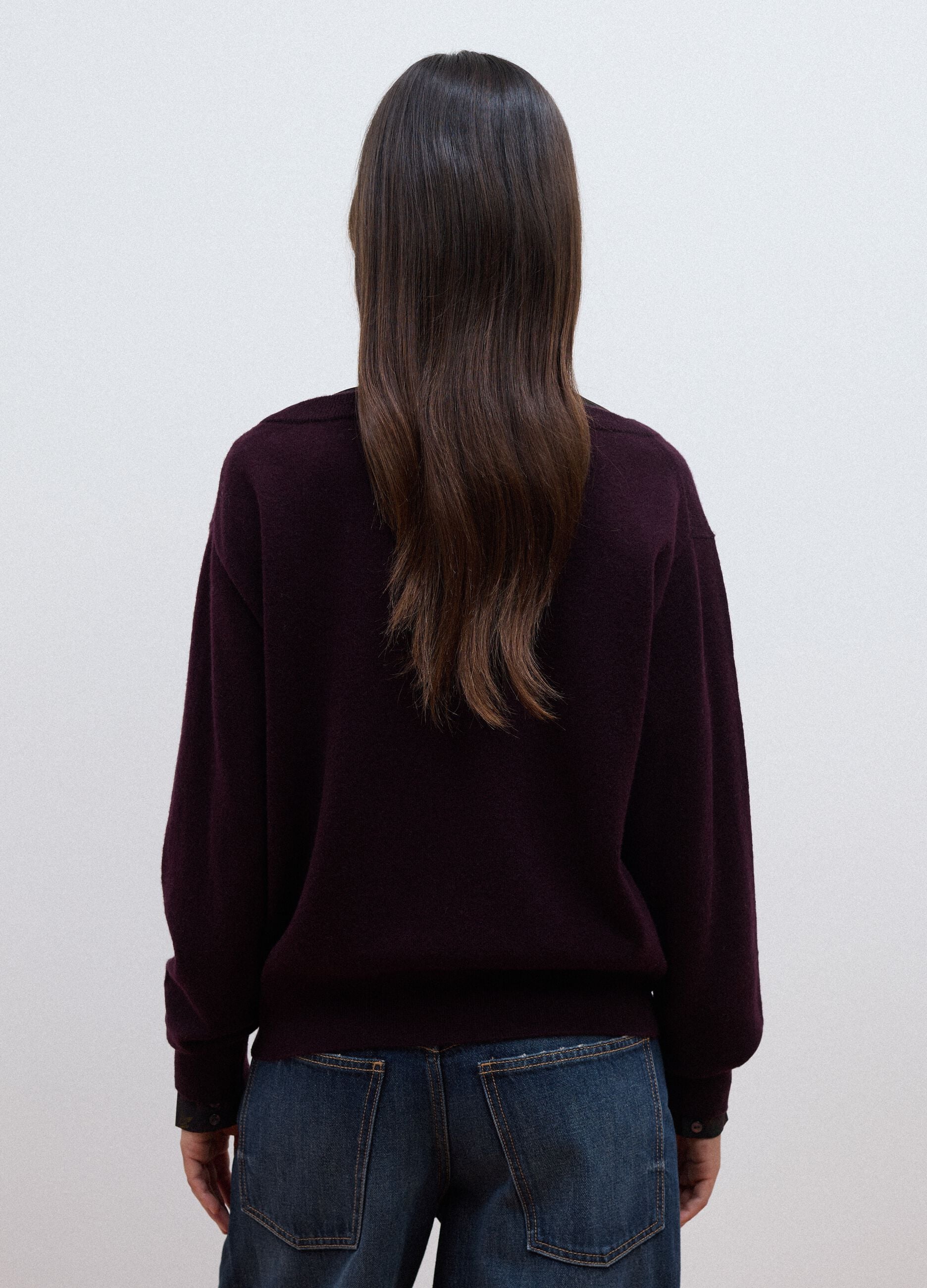 Purple pure wool boat-neck jumper