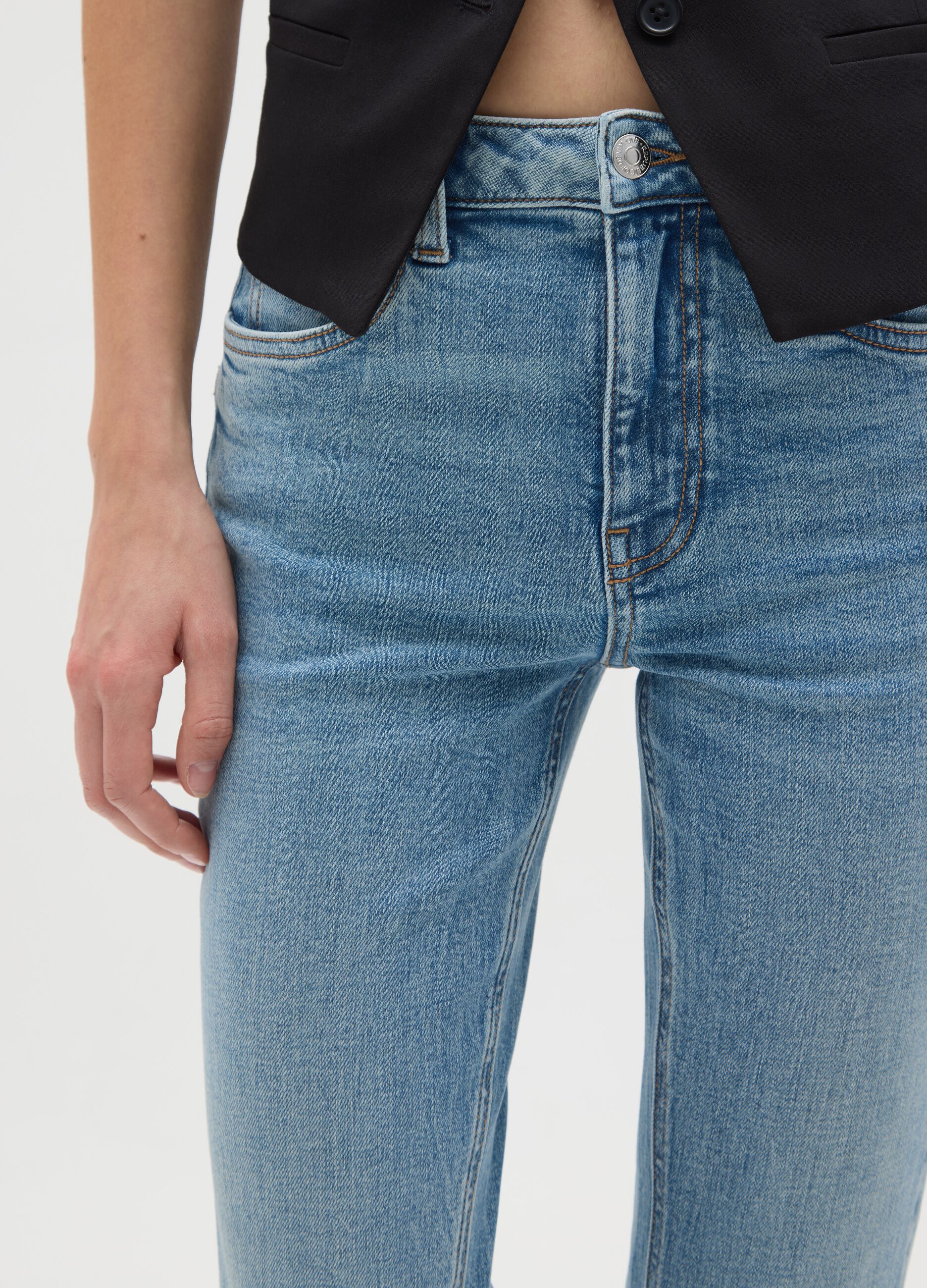 Blue denim cotton stretch flare jeans