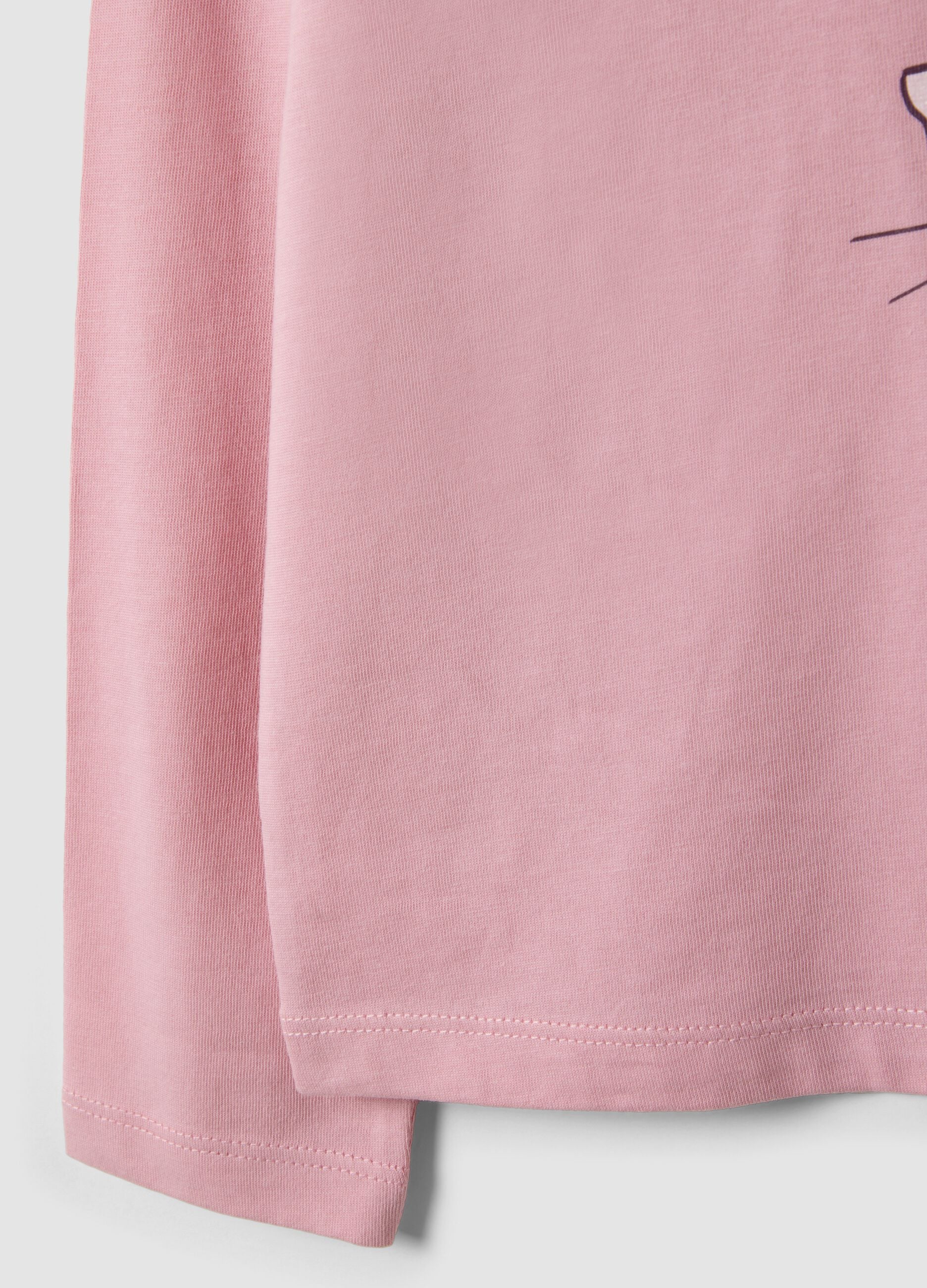 Girls&rsquo; pink organic cotton T-shirt with kitten print