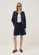 Blue cropped stretch cotton jacket with decorative buttons, regular fit_1