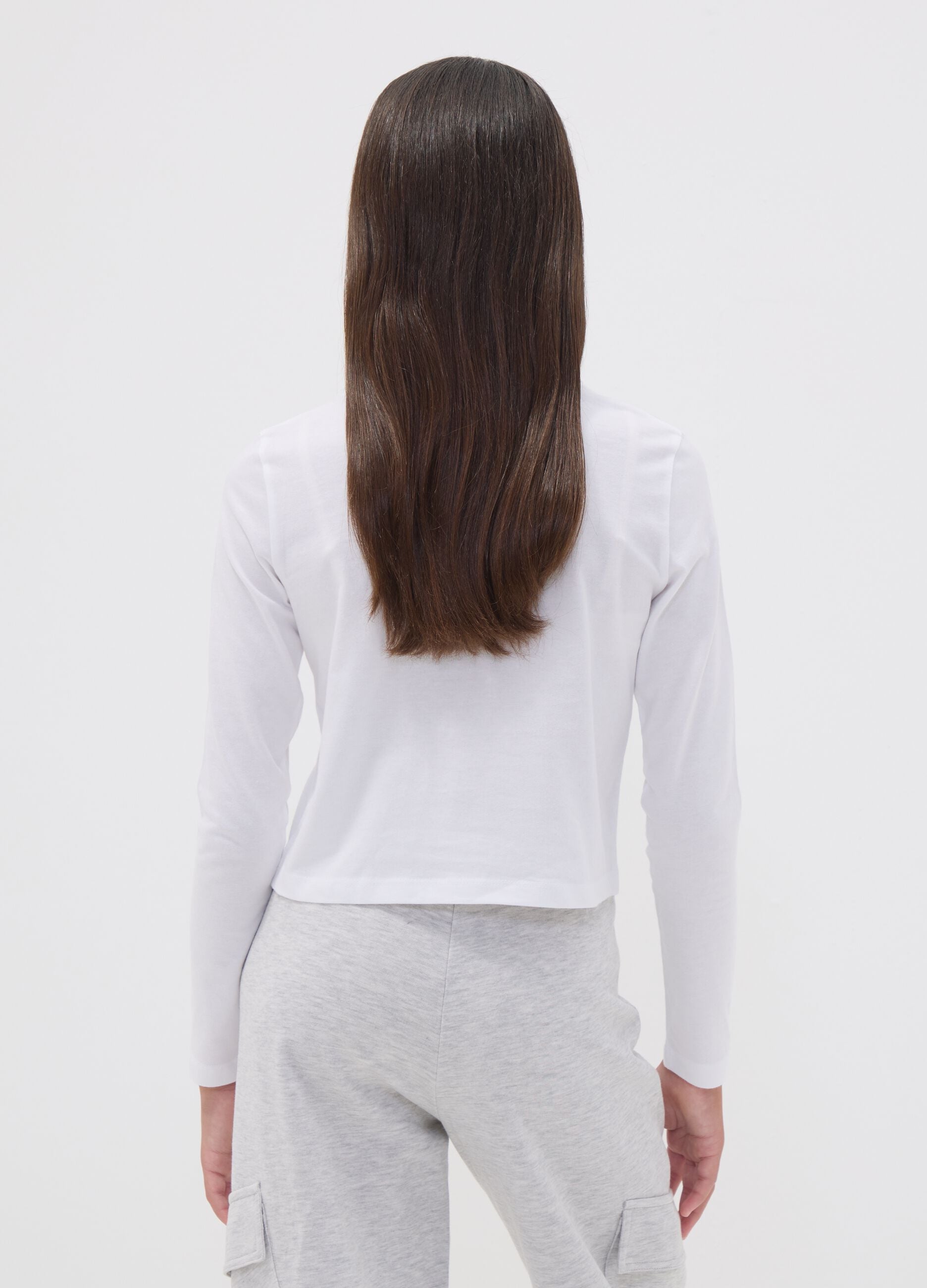 White pure organic cotton T-shirt with ribbed neckline for girls