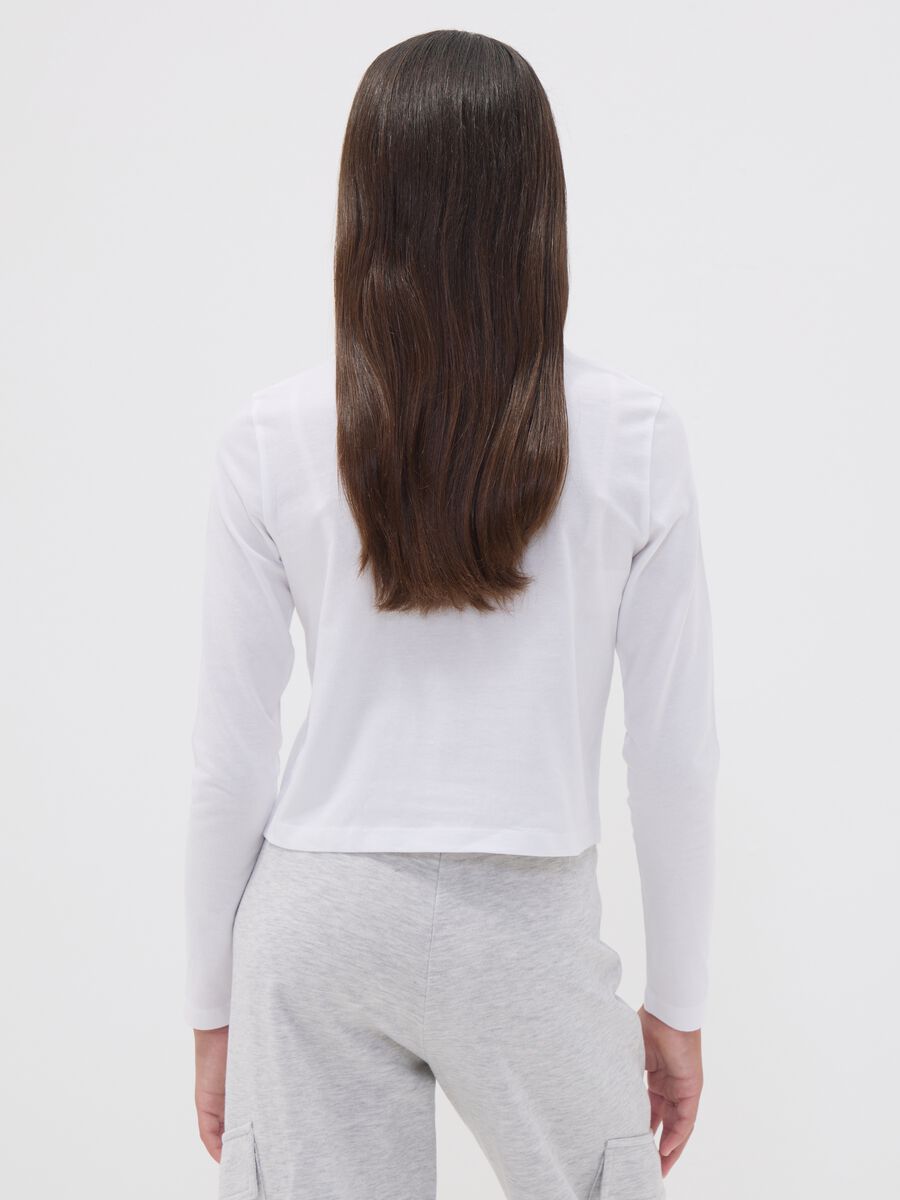 White pure organic cotton T-shirt with ribbed neckline for girls_2