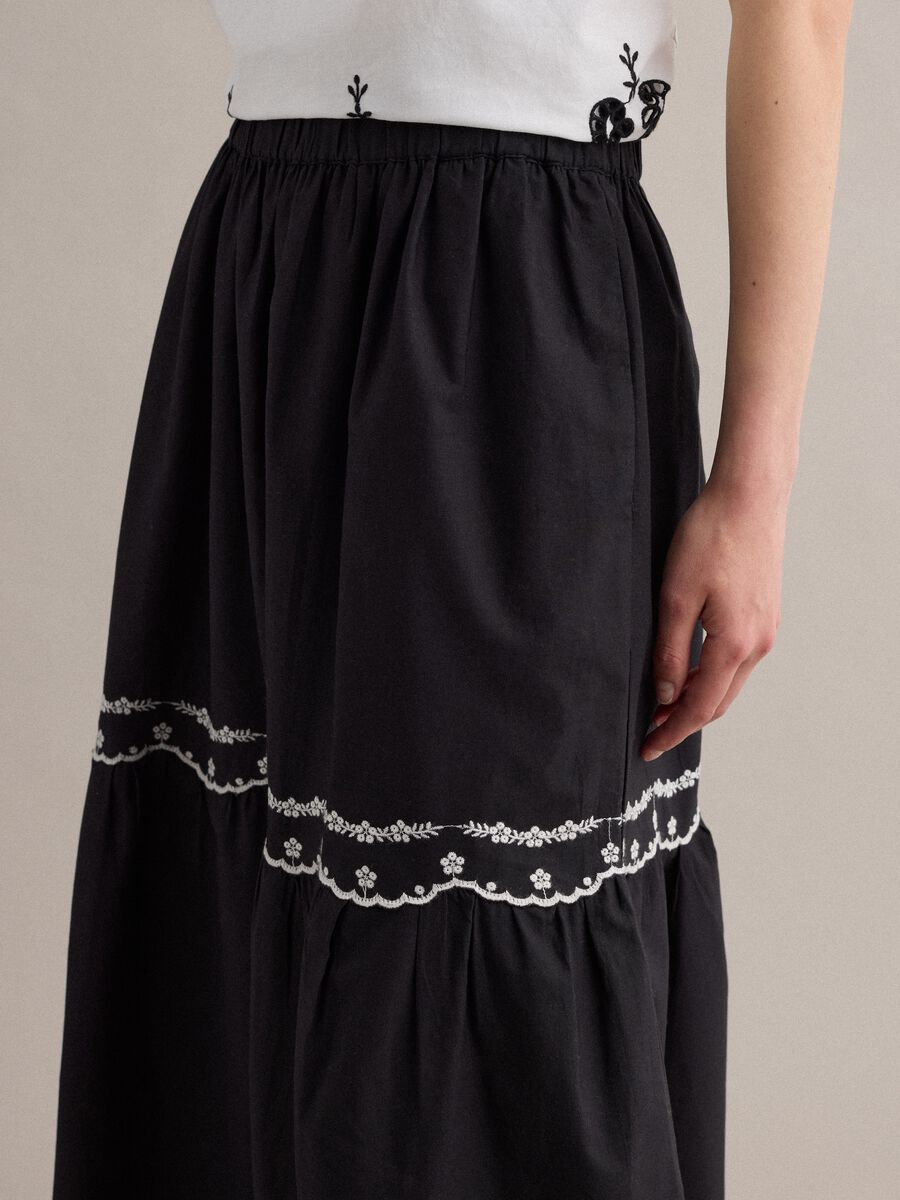 Long blue pure cotton skirt with embroidery_3