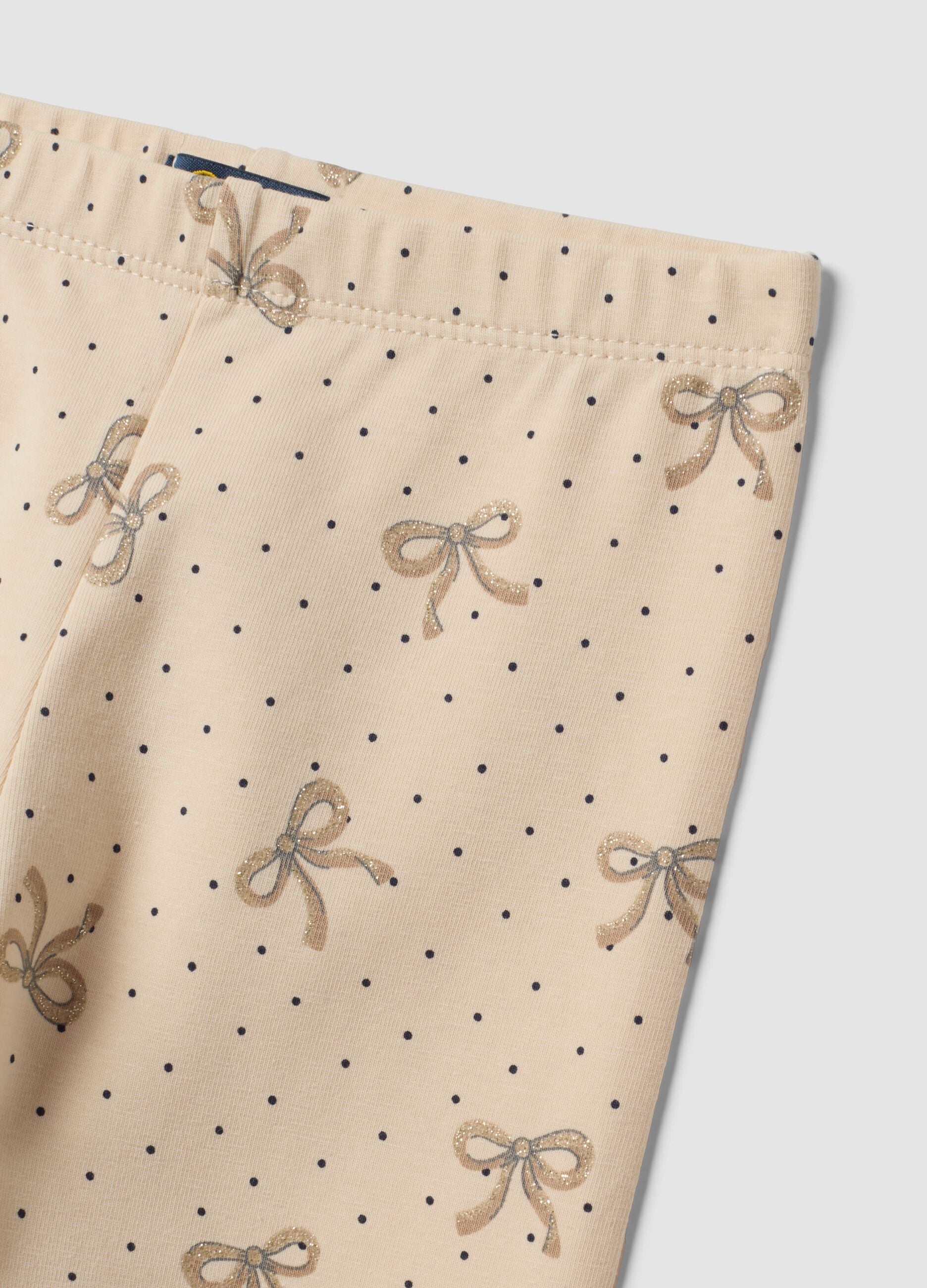 Beige skinny organic stretch cotton leggings with bows for girls