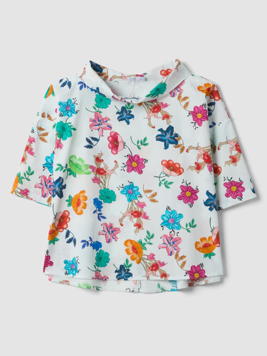 White stretch cotton top with floral print, regular fit_4