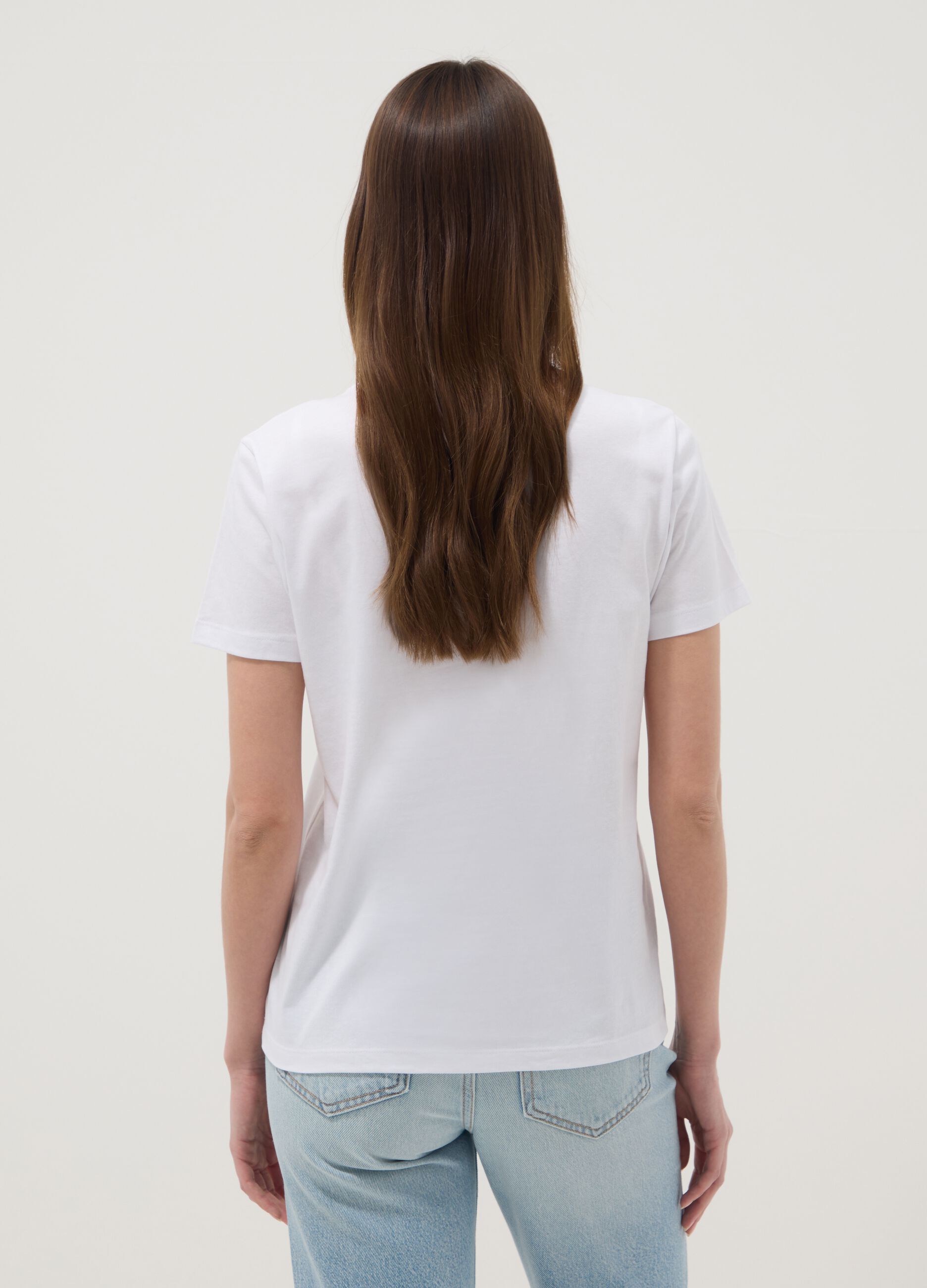 White pure cotton regular fit T-shirt with print