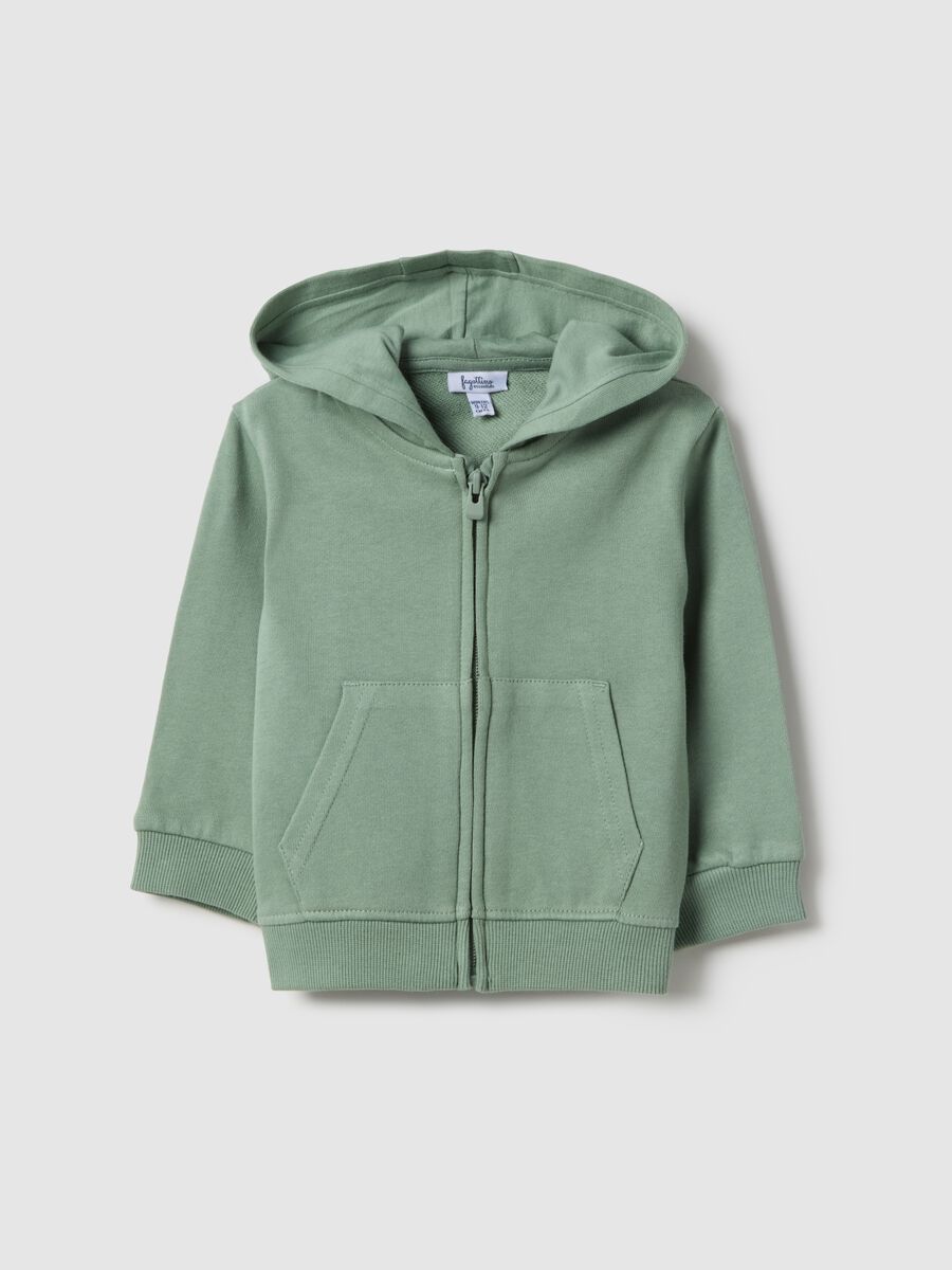 Green pure cotton kids' regular fit hoodie with zip_0