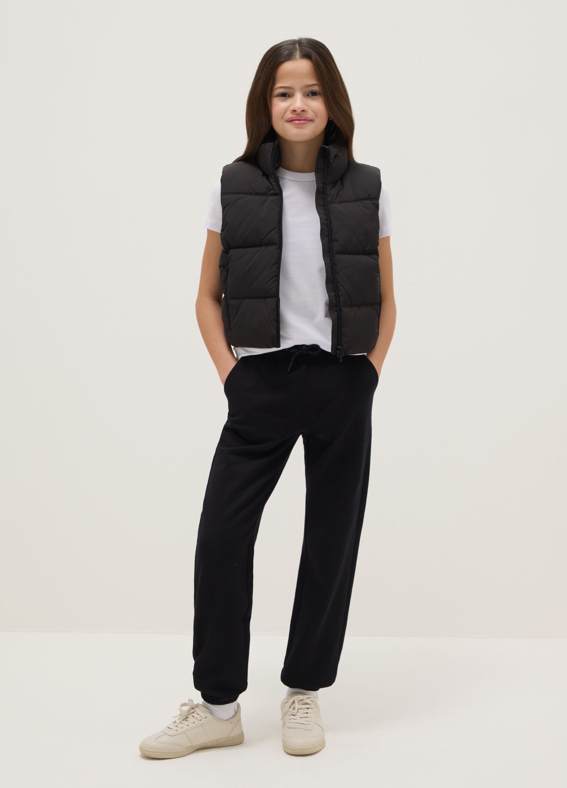 Girls' pure black cotton regular fit trousers
