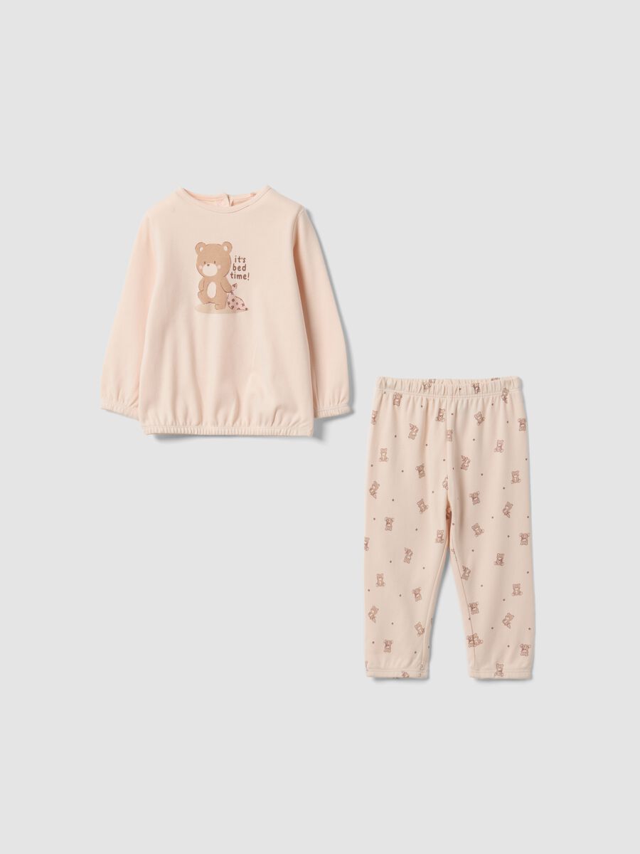 Pink pure organic cotton baby girl pyjamas with teddy bear print_0
